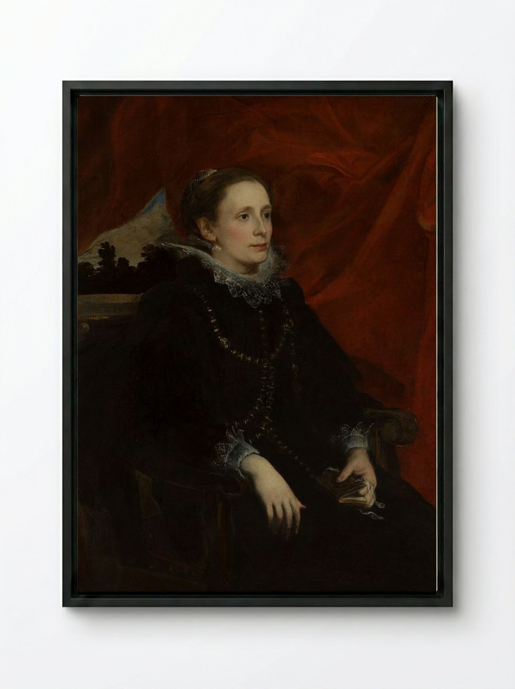 Portrait of a Woman, Called the Marchesa Durazzo - Anthony van Dyck - Framed Canvas Black