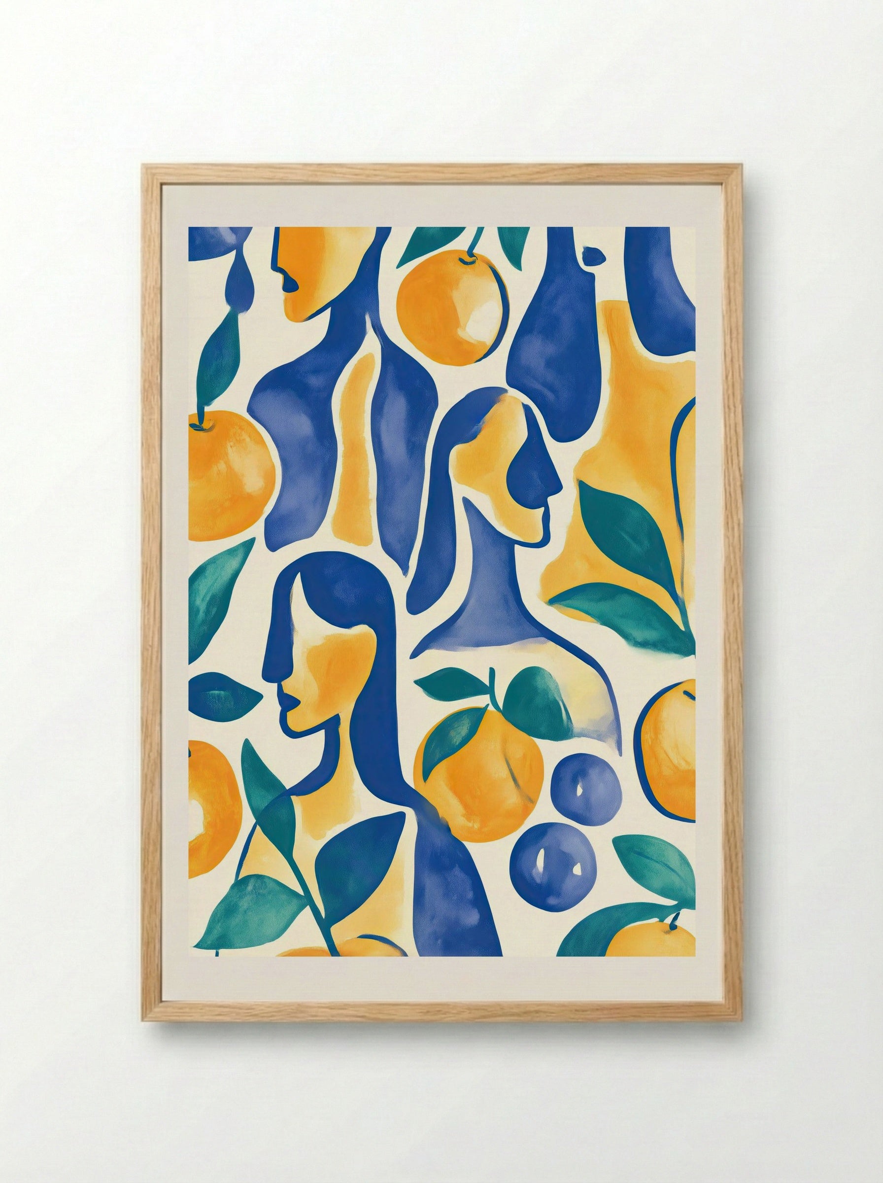 Citrus Muse in Indigo - Framed Print Wood