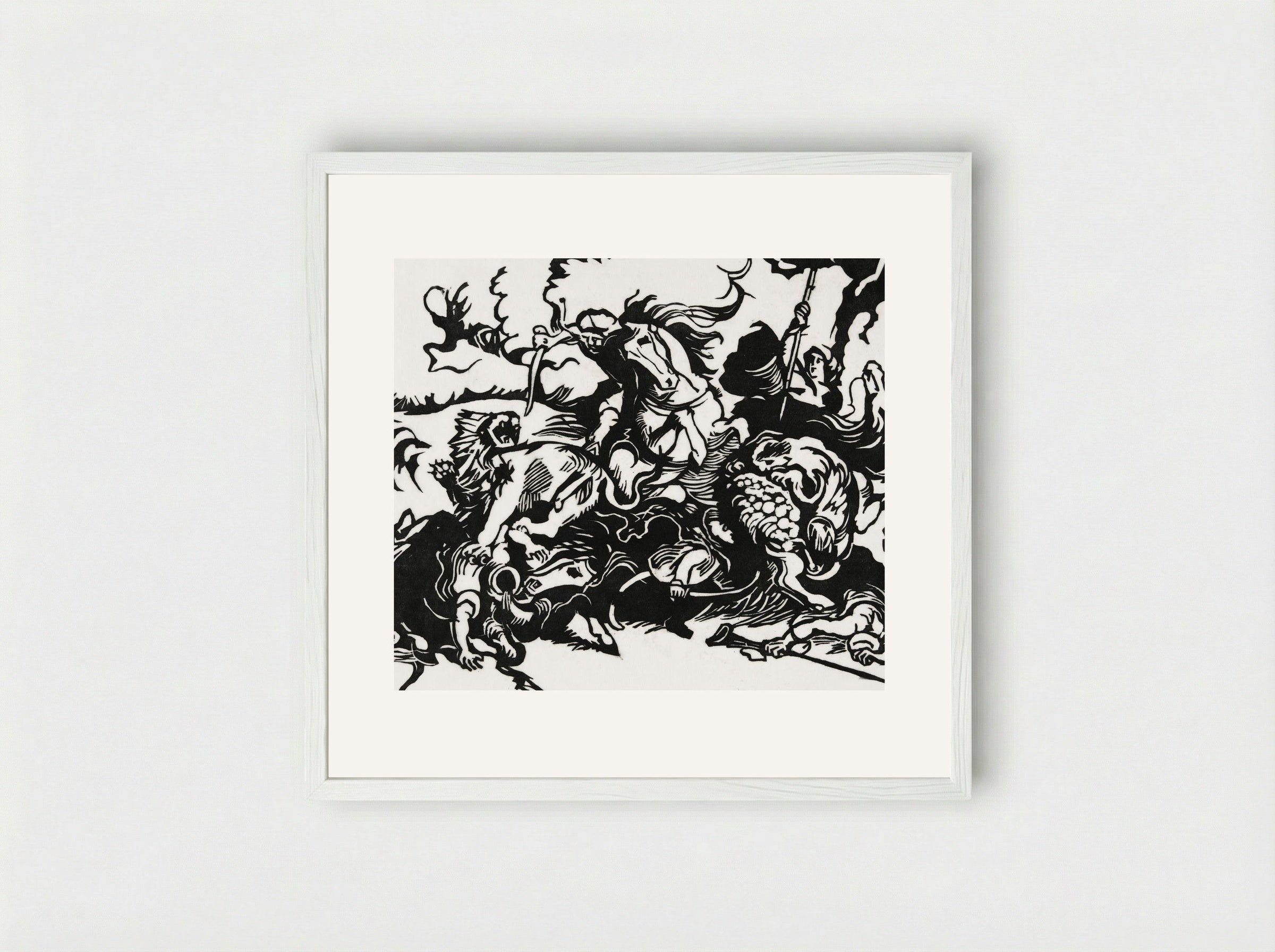 Lion Hunt - Franz Marc - Framed Print White