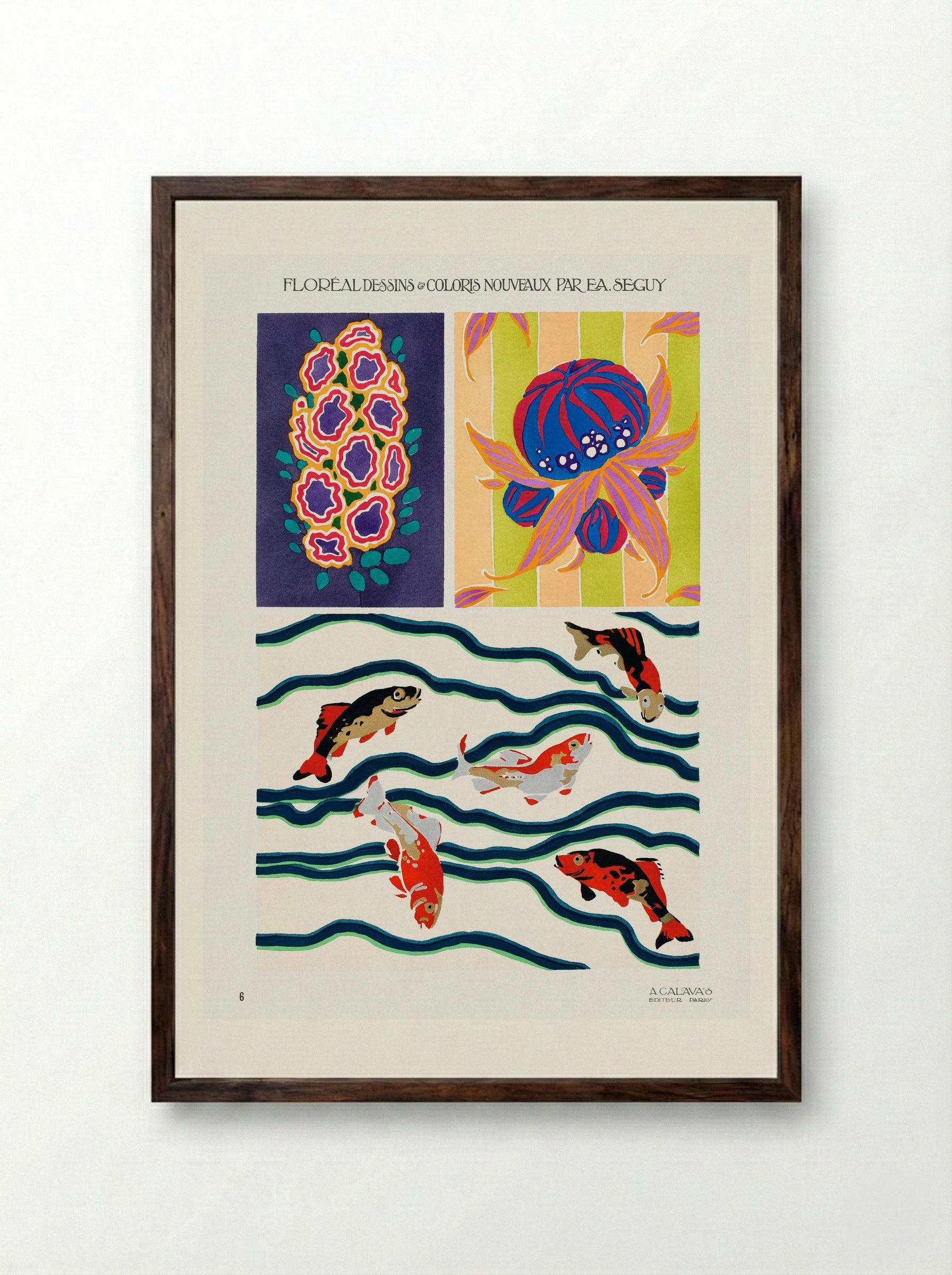Floréal Dessins et Coloris Nouveaux - Émile-Allain Séguy - Framed Print Dark Wood
