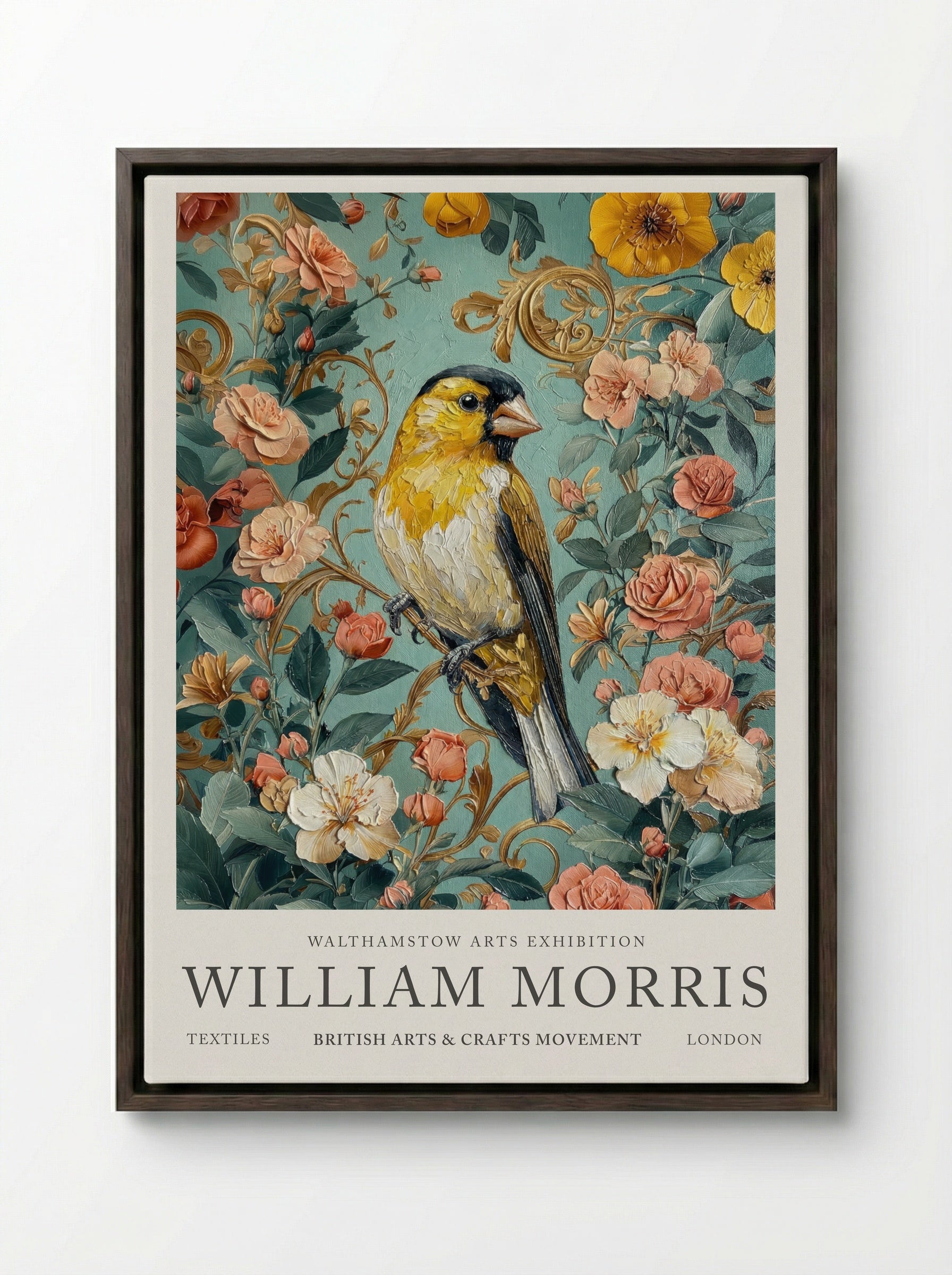 Goldfinch Glow - William Morris - Framed Canvas Dark Wood