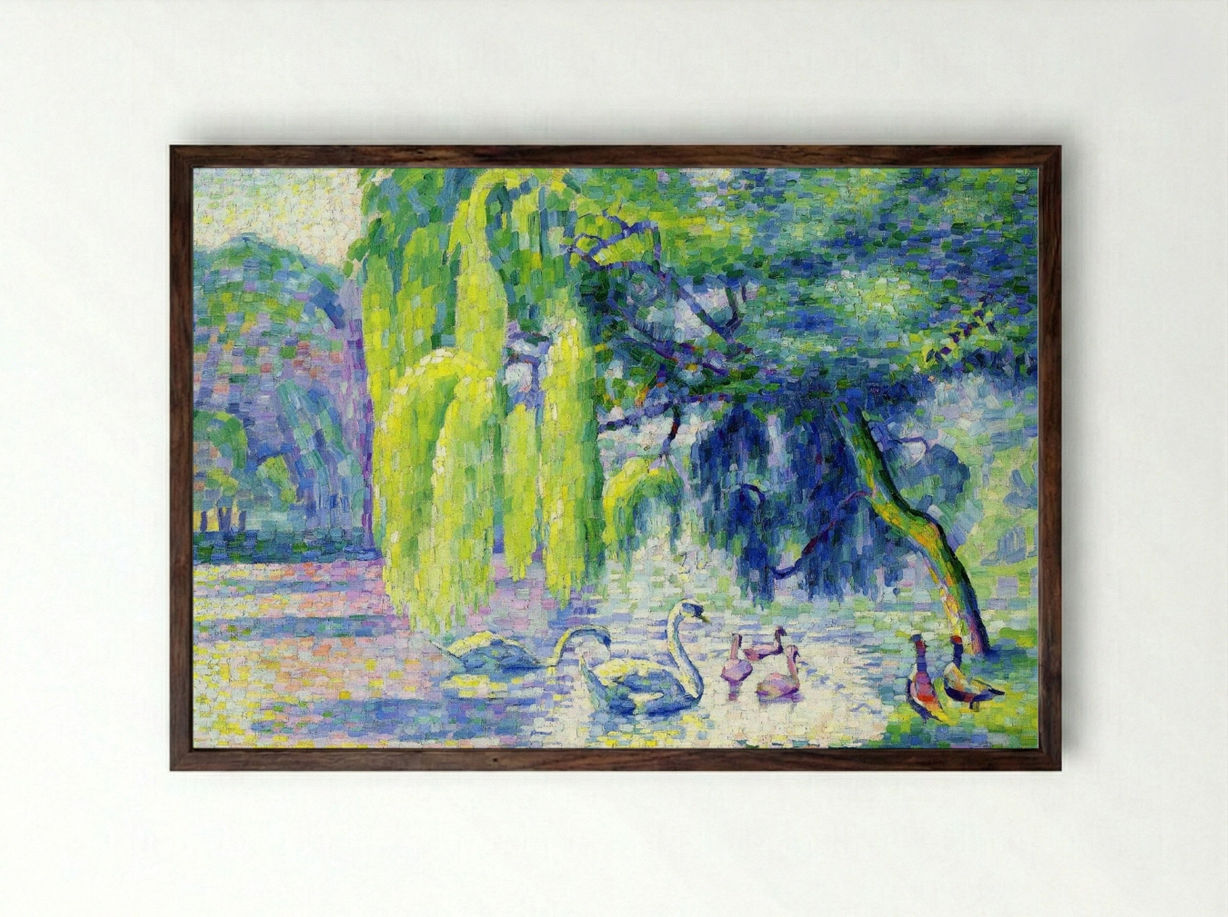Family of Swans - Henri-Edmond Cross - Framed Print Dark Wood