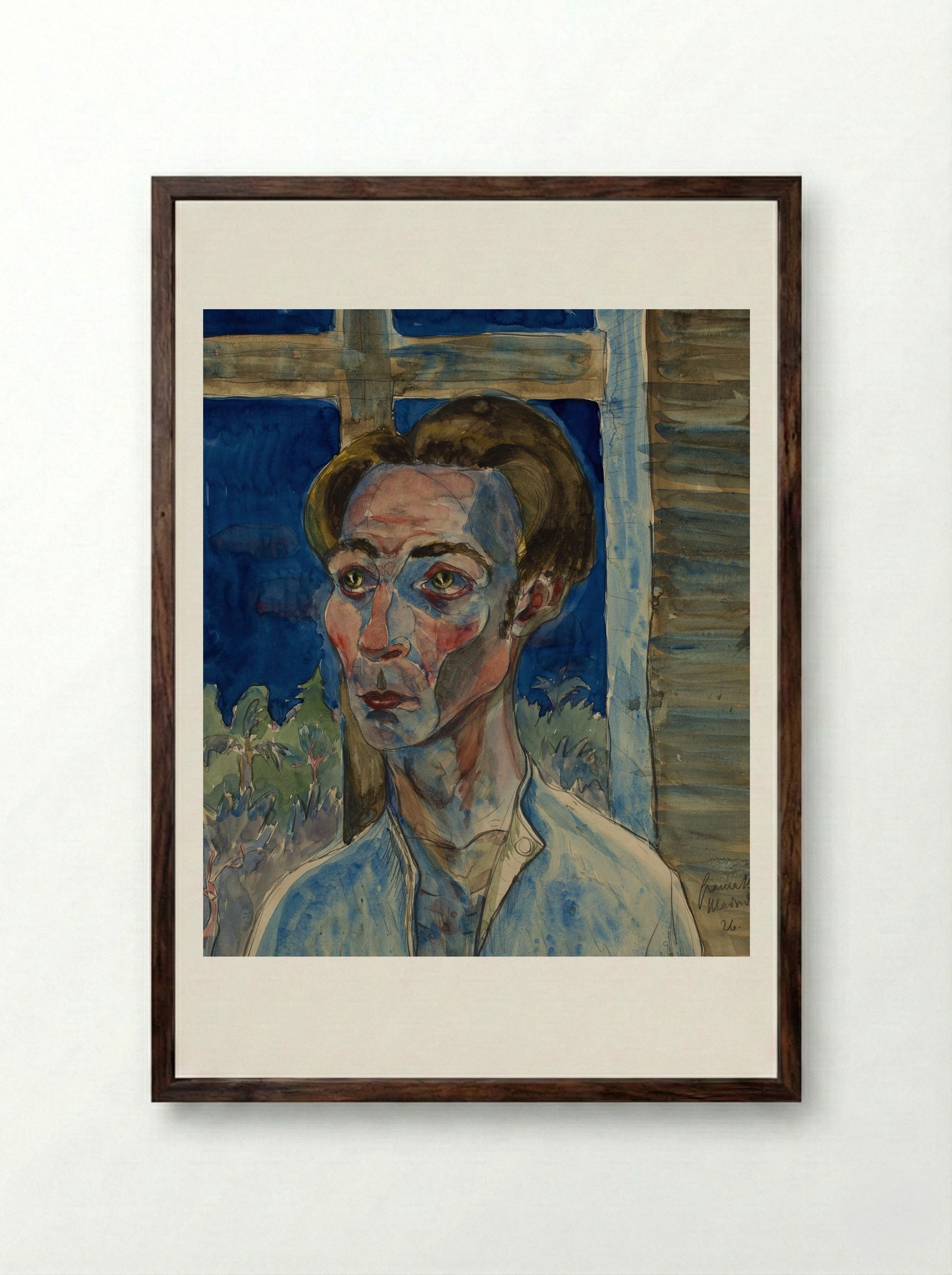Myself with a Window Frame Cross - Hermann Max Pechstein - Framed Print Dark Wood