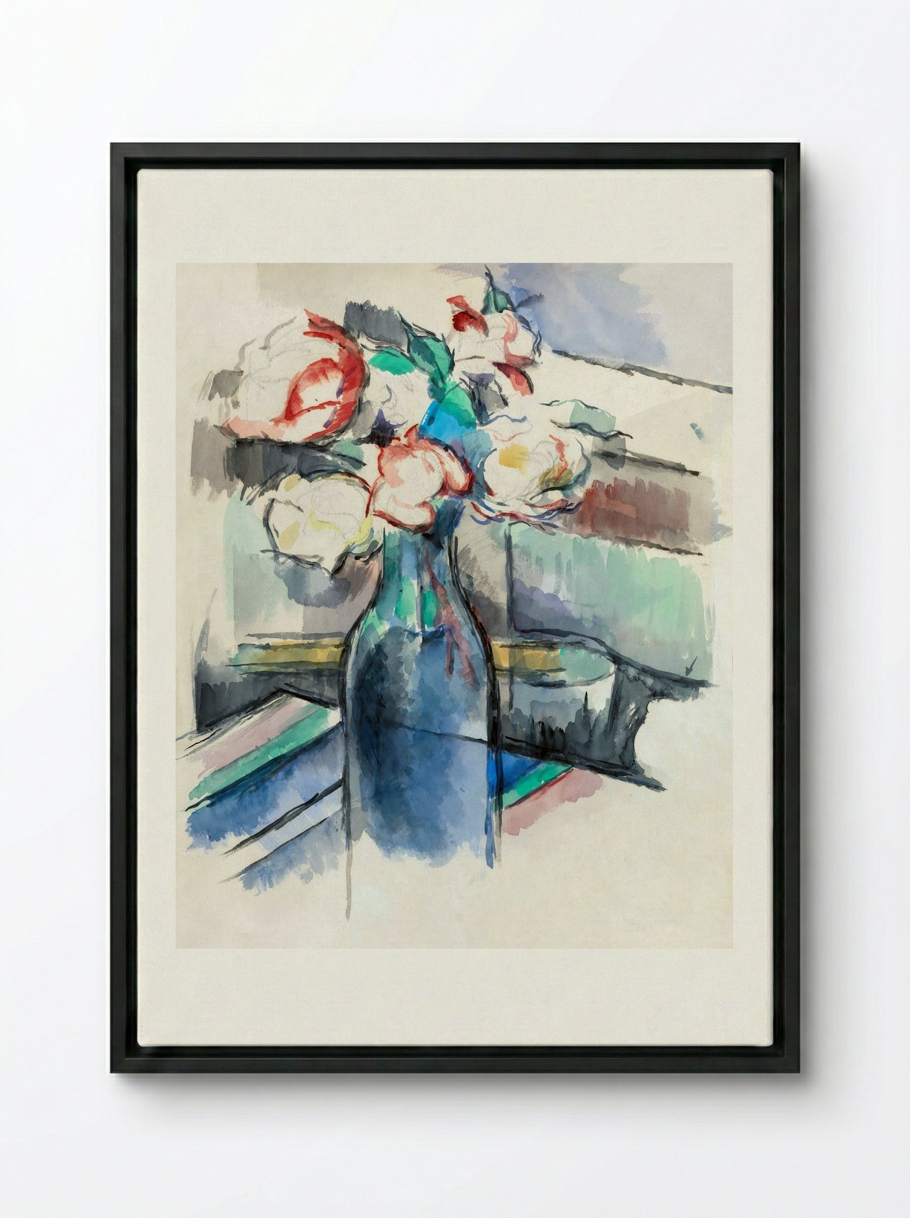 Roses in a Bottle - Paul Cézanne - Framed Canvas Black