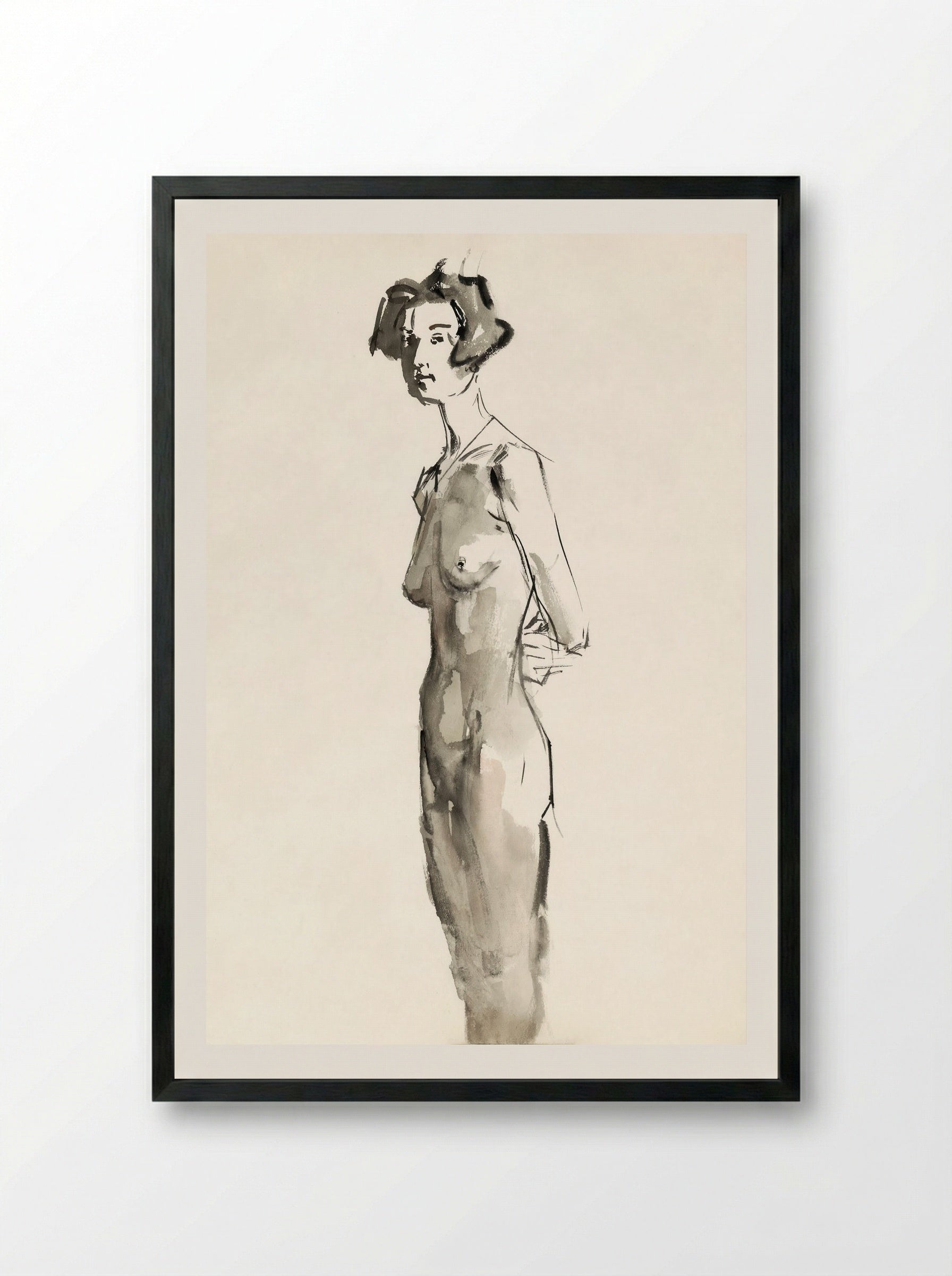 Standing Female Nude - Isaac Israels - Framed Print Black