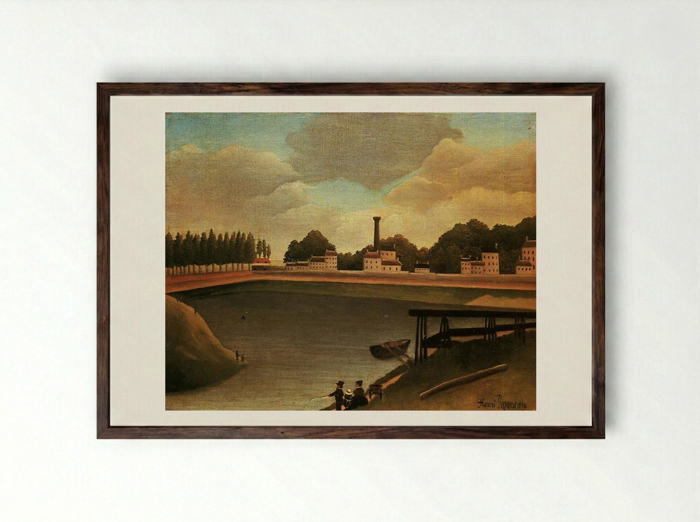 Family Fishing - Henri Rousseau - Framed Print Dark Wood
