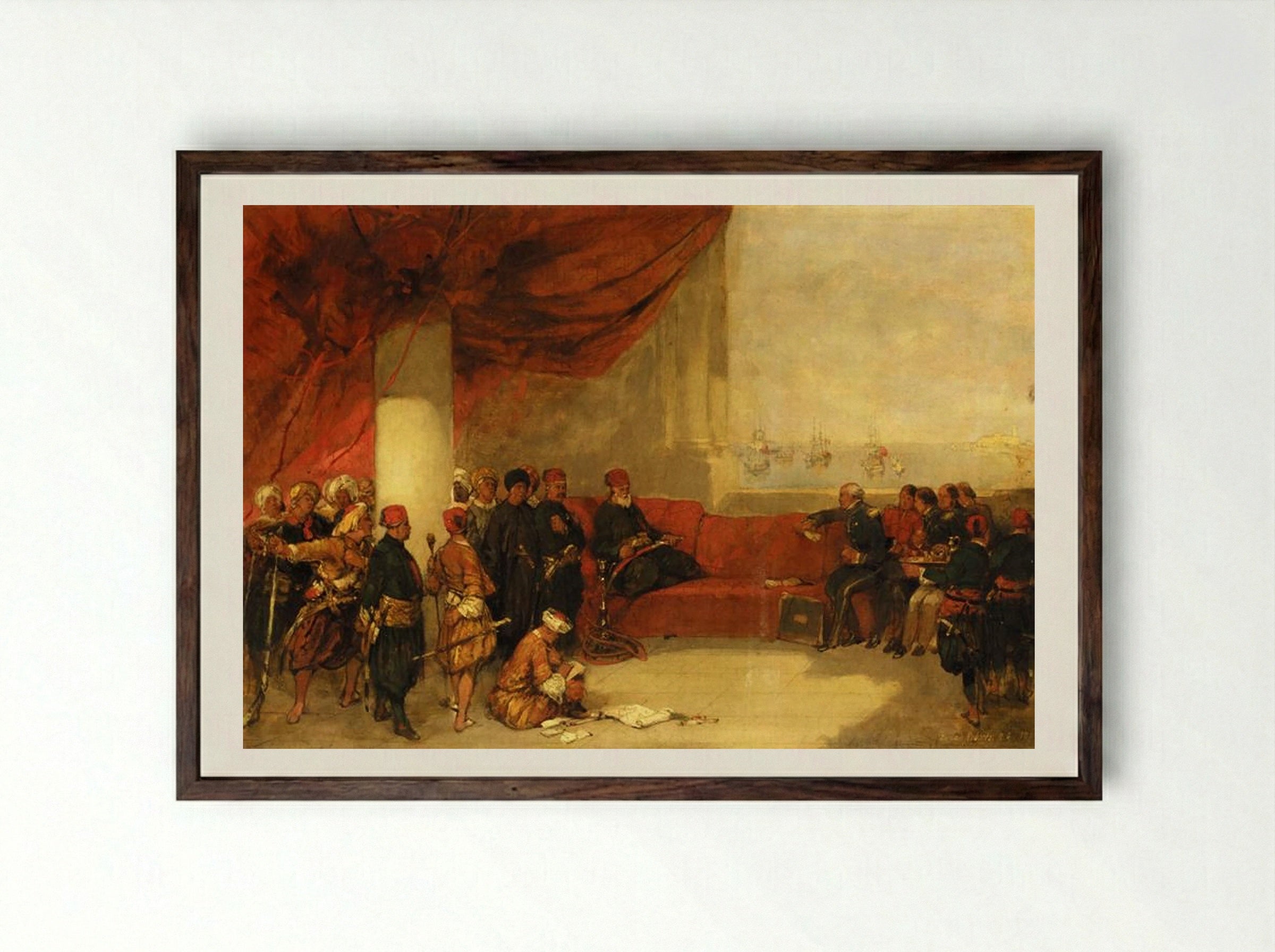 Interview with the Viceroy of Egypt at His Palace in Alexandria - David Roberts - Framed Print Dark Wood
