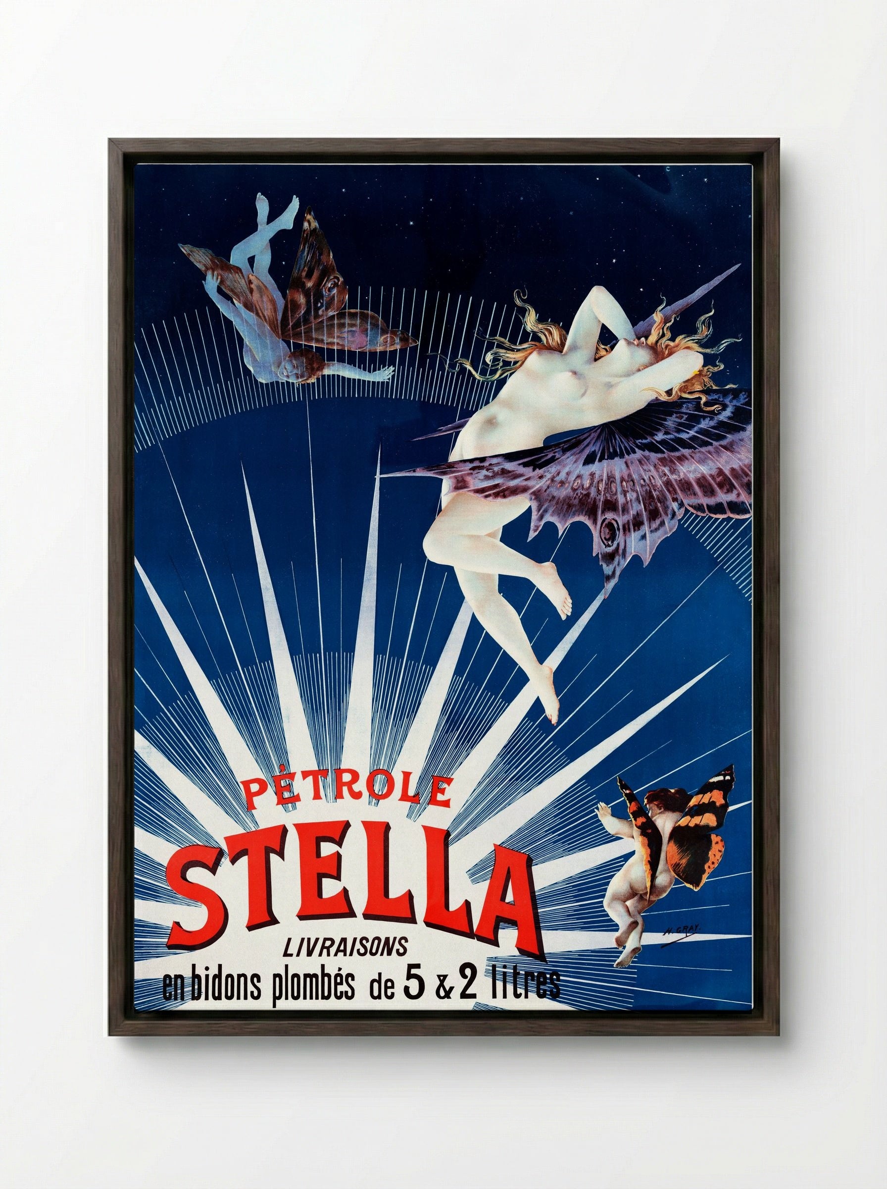 Pétrole Stella: Livraisons en bidons plombés de 5 & 2 litres - Henri Boulanger - Framed Canvas Dark Wood