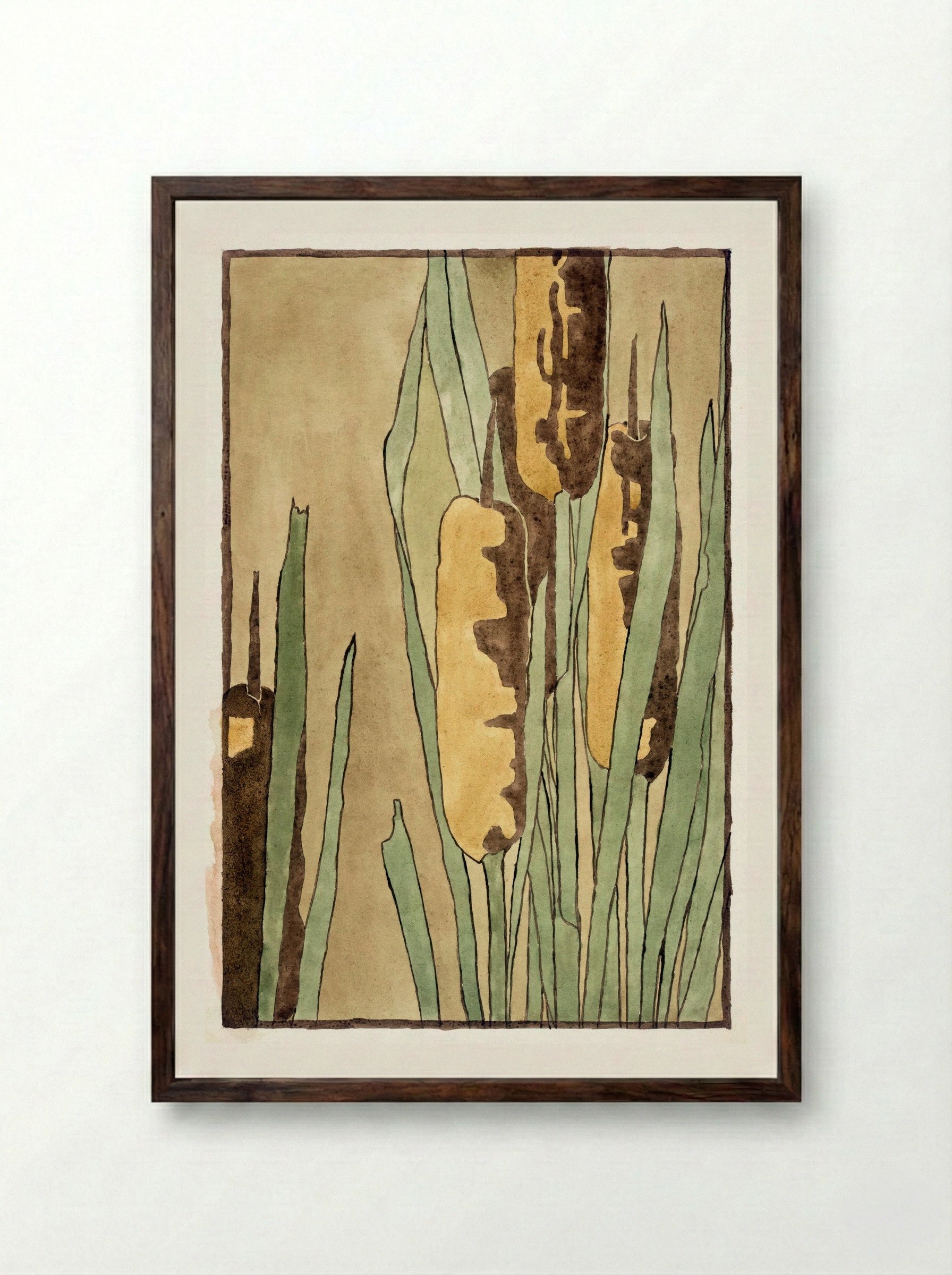 Cattail - Hannah Borger Overbeck - Framed Print Dark Wood