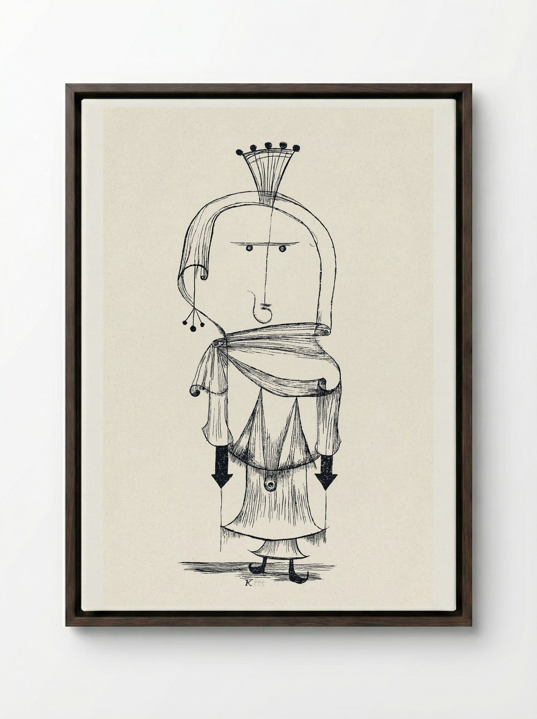 Die Hexe mit dem Kamm (Witch with a Comb) - Paul Klee - Framed Canvas Dark Wood