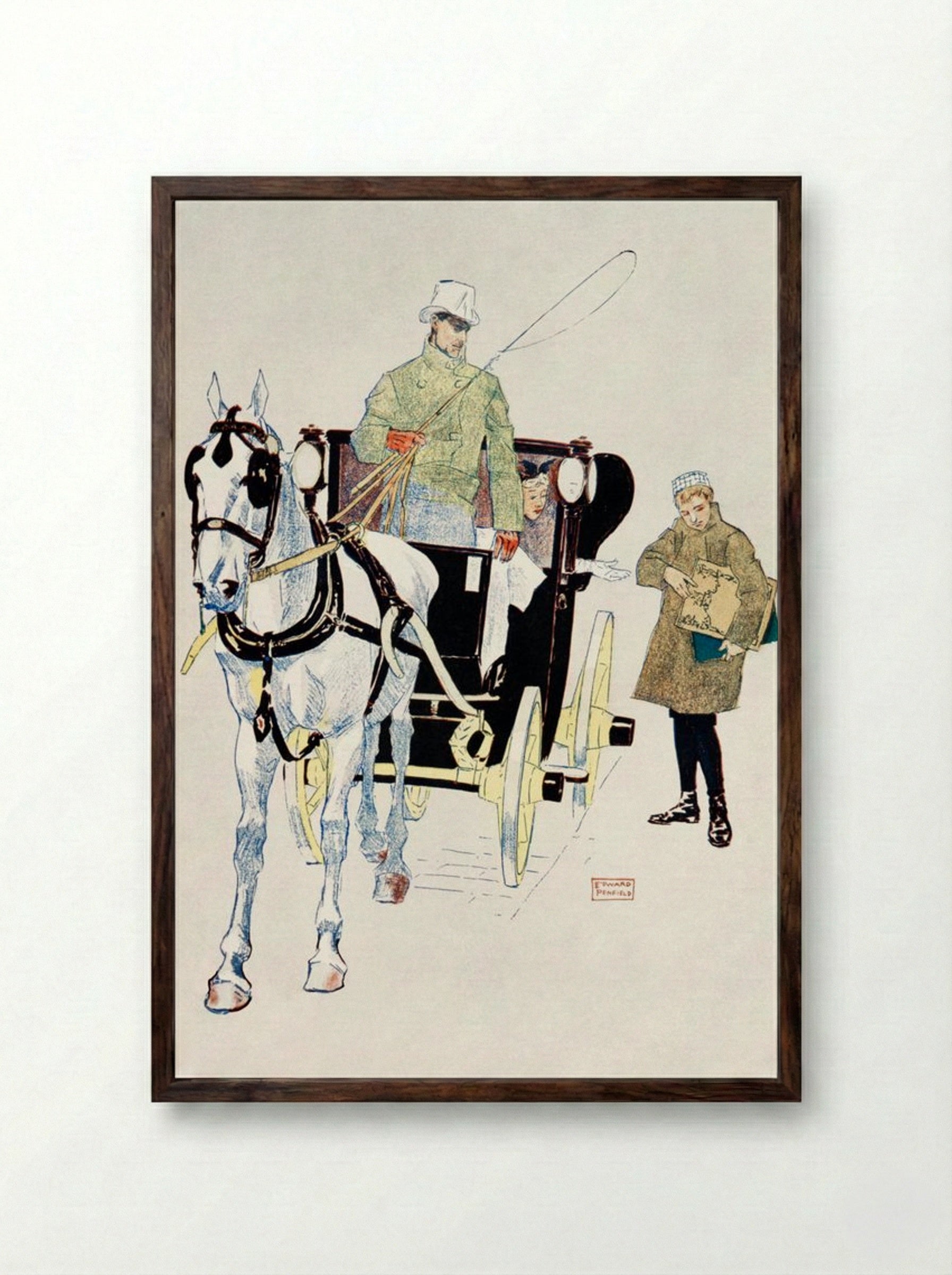 Vintage Carriage - Edward Penfield - Framed Print Dark Wood