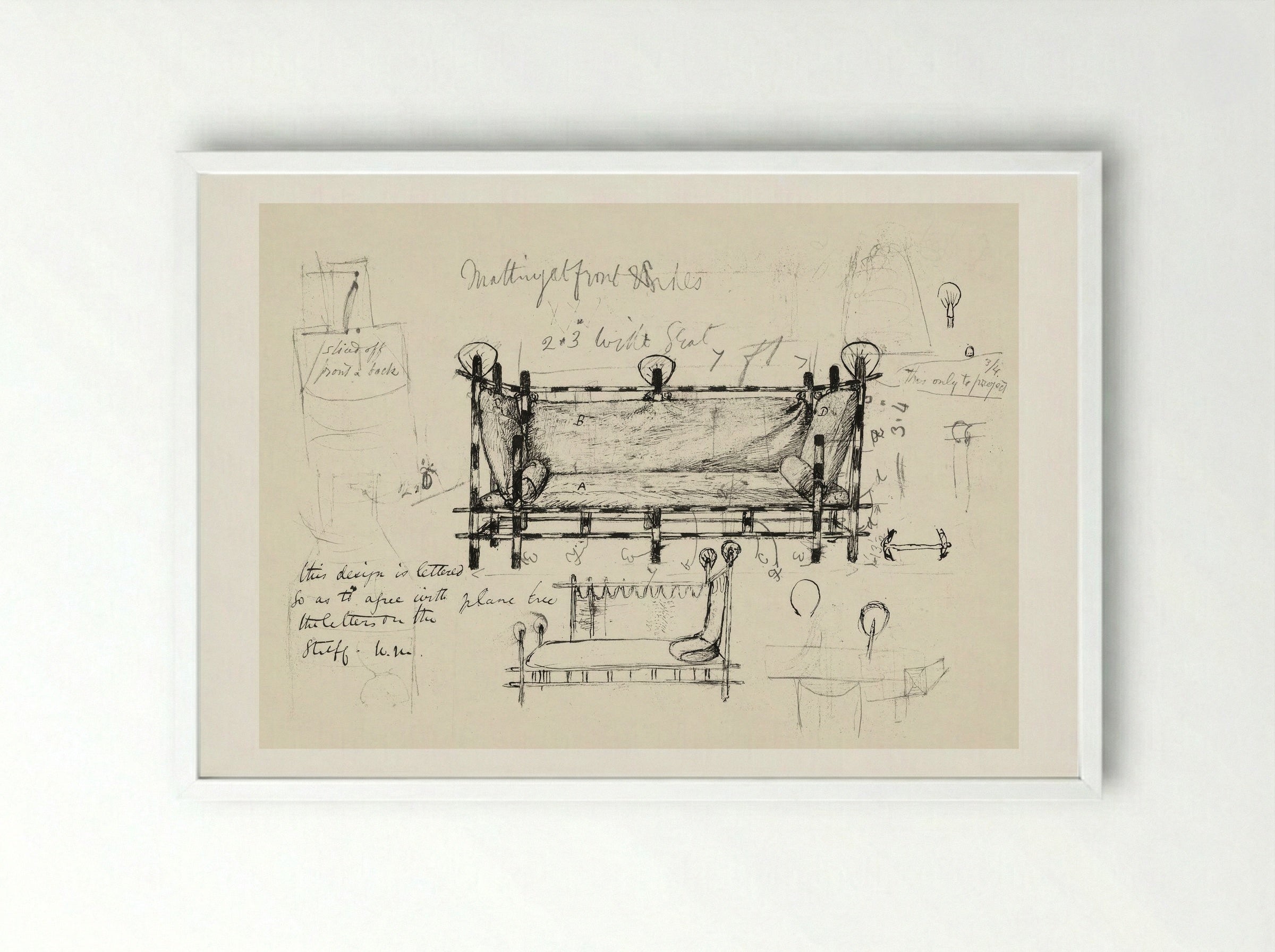 Two Designs for a Sofa - William Morris - Framed Print White