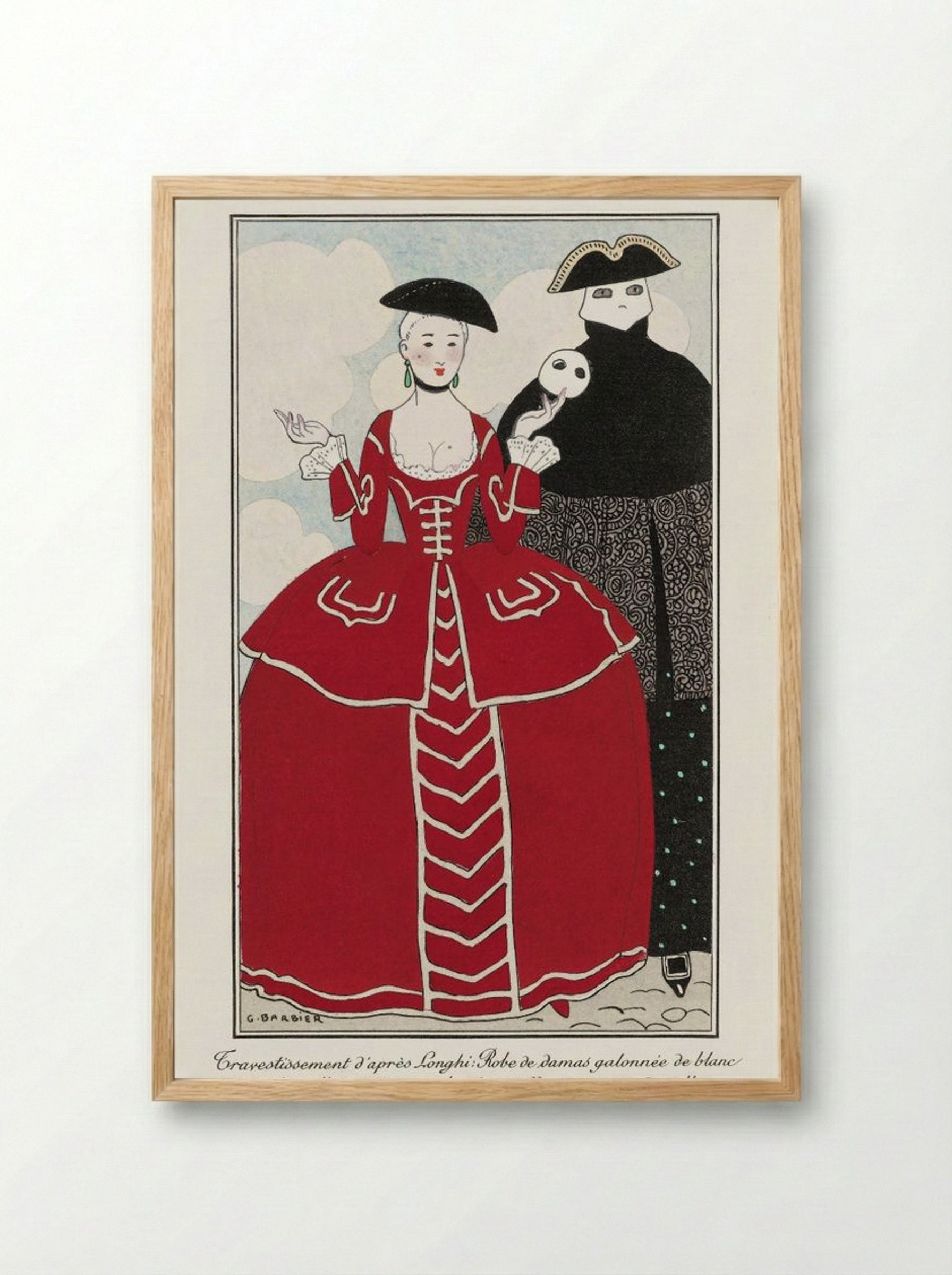 Costumes Parisiens No. 56: Travestissement d'après Longhi - George Barbier - Framed Print Wood