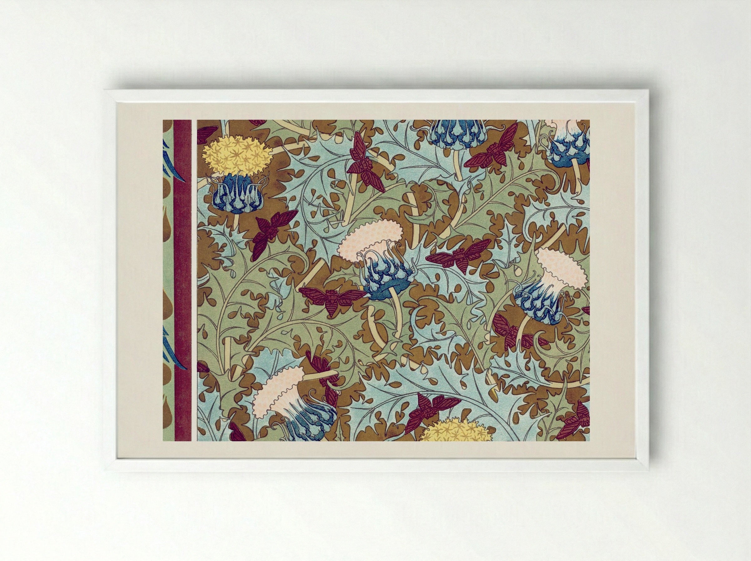 Corbeaux, Cigales et Chardons (Textile Design) - Maurice Pillard Verneuil - Framed Print White