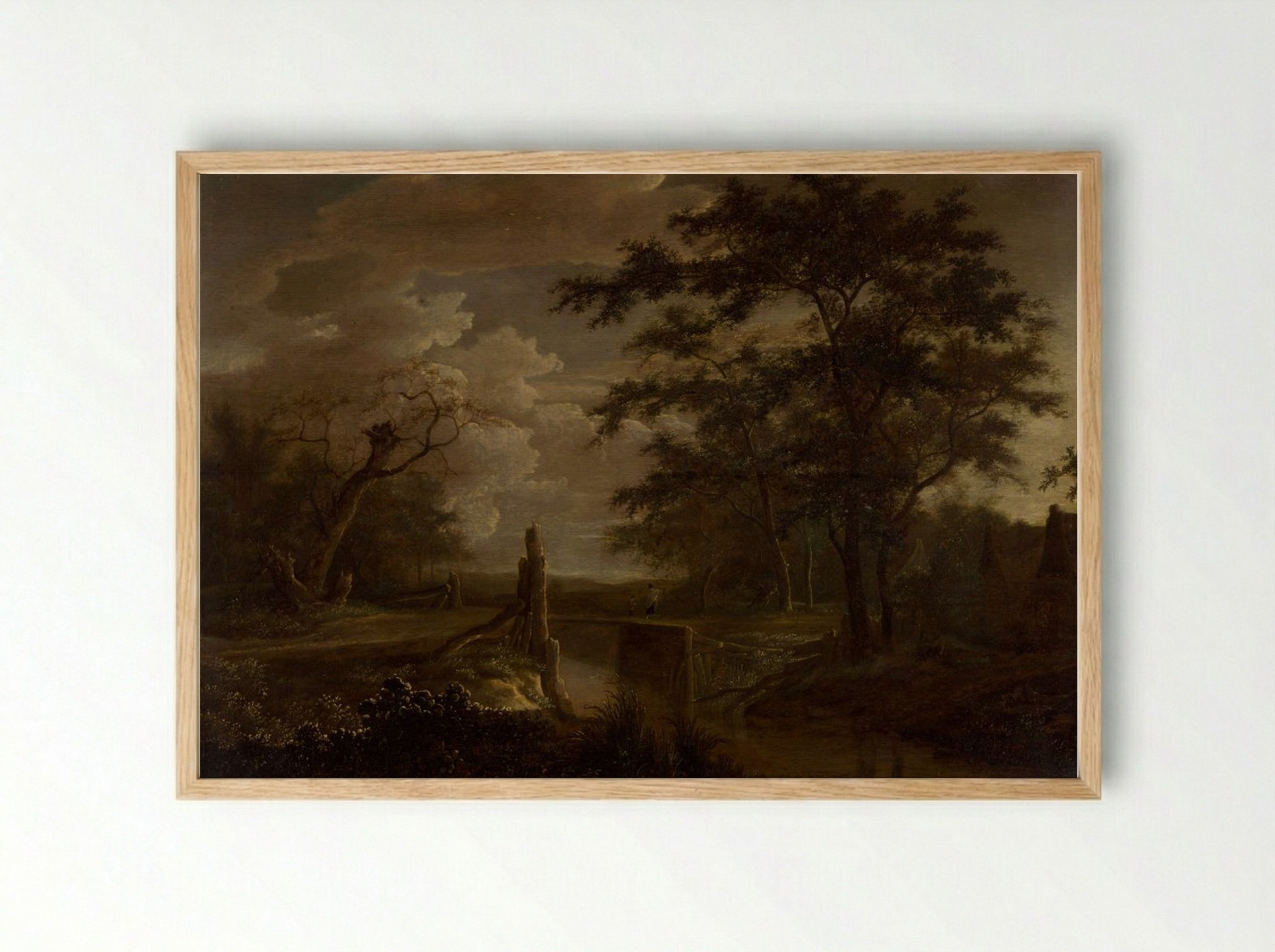 Landscape with River and Bridge - Jacob van Ruisdael - Framed Print Wood
