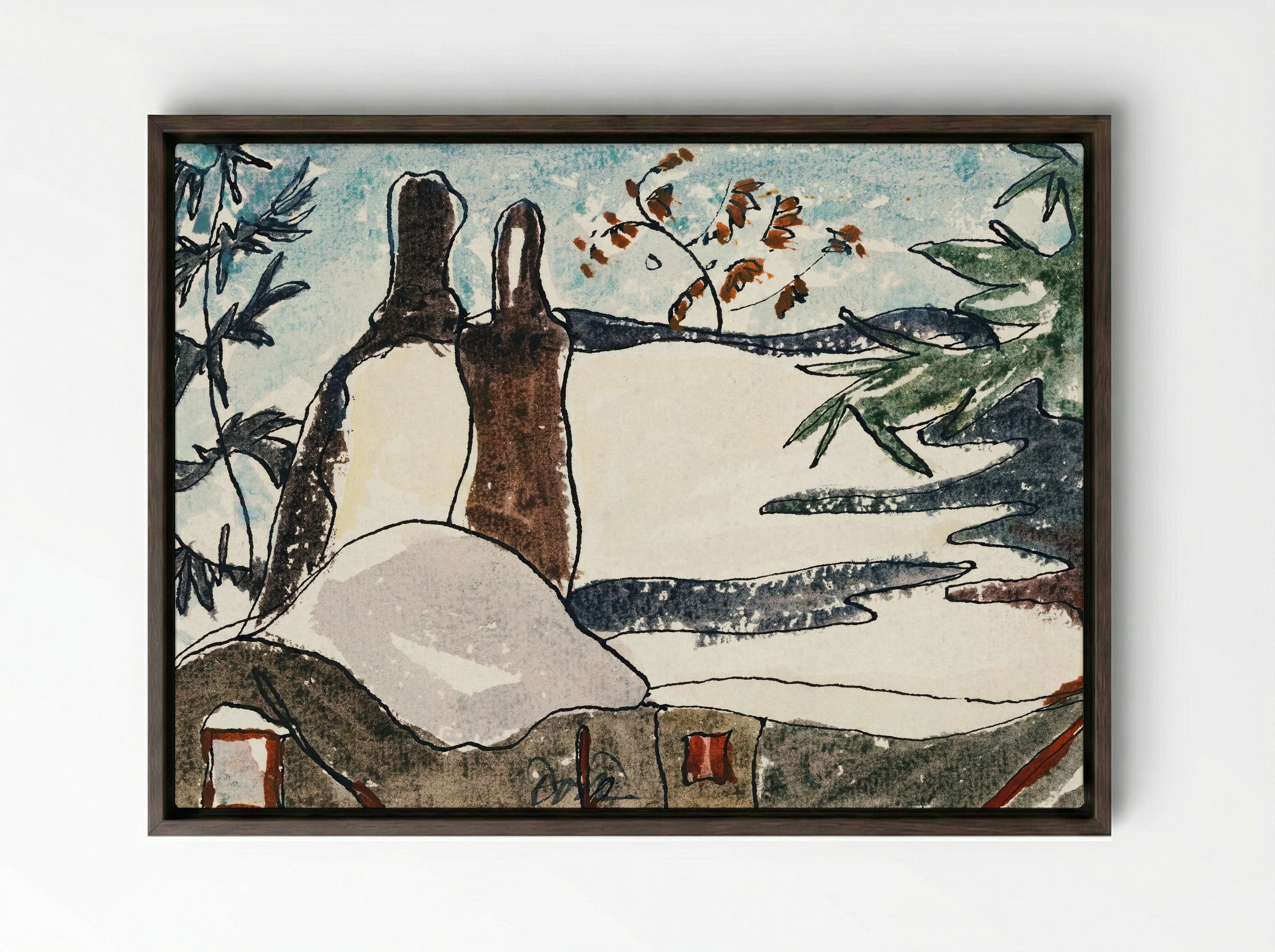 Snowy Rooftops and Trees - Arthur Dove - Framed Canvas Dark Wood