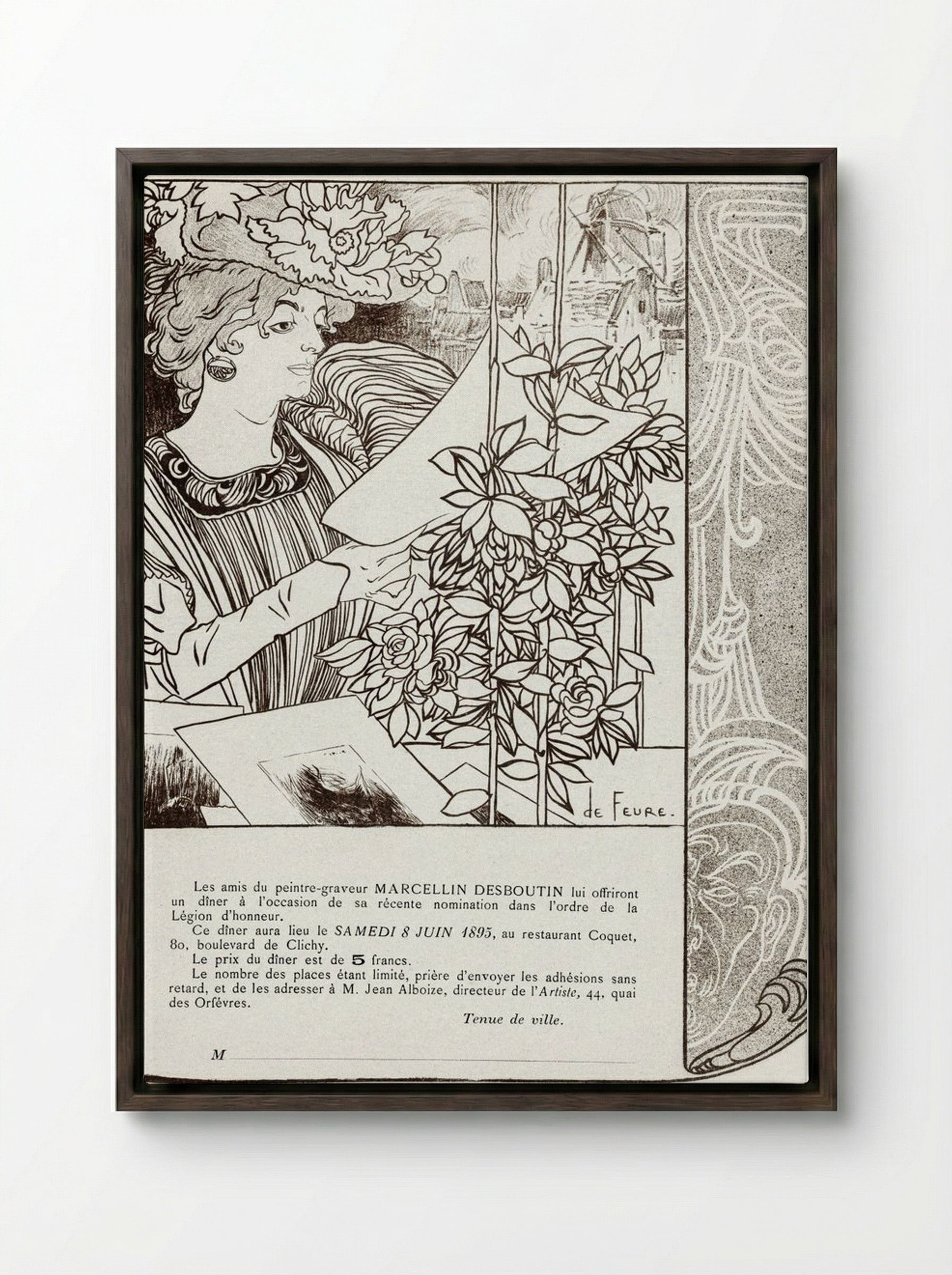 Invitation for a Dinner in Honour of Marcellin Desboutin - Georges de Feure - Framed Canvas Dark Wood