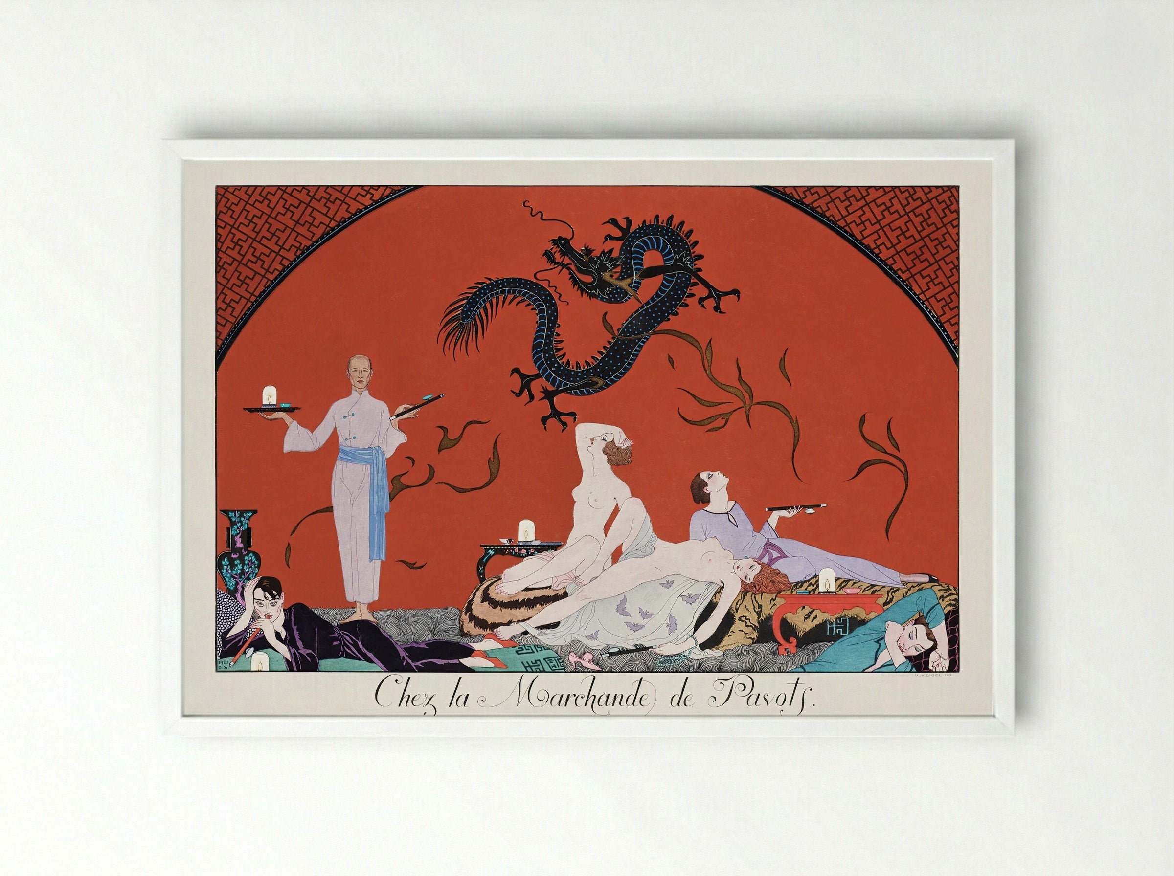 Chez la Marchande de Pavots - George Barbier - Framed Print White