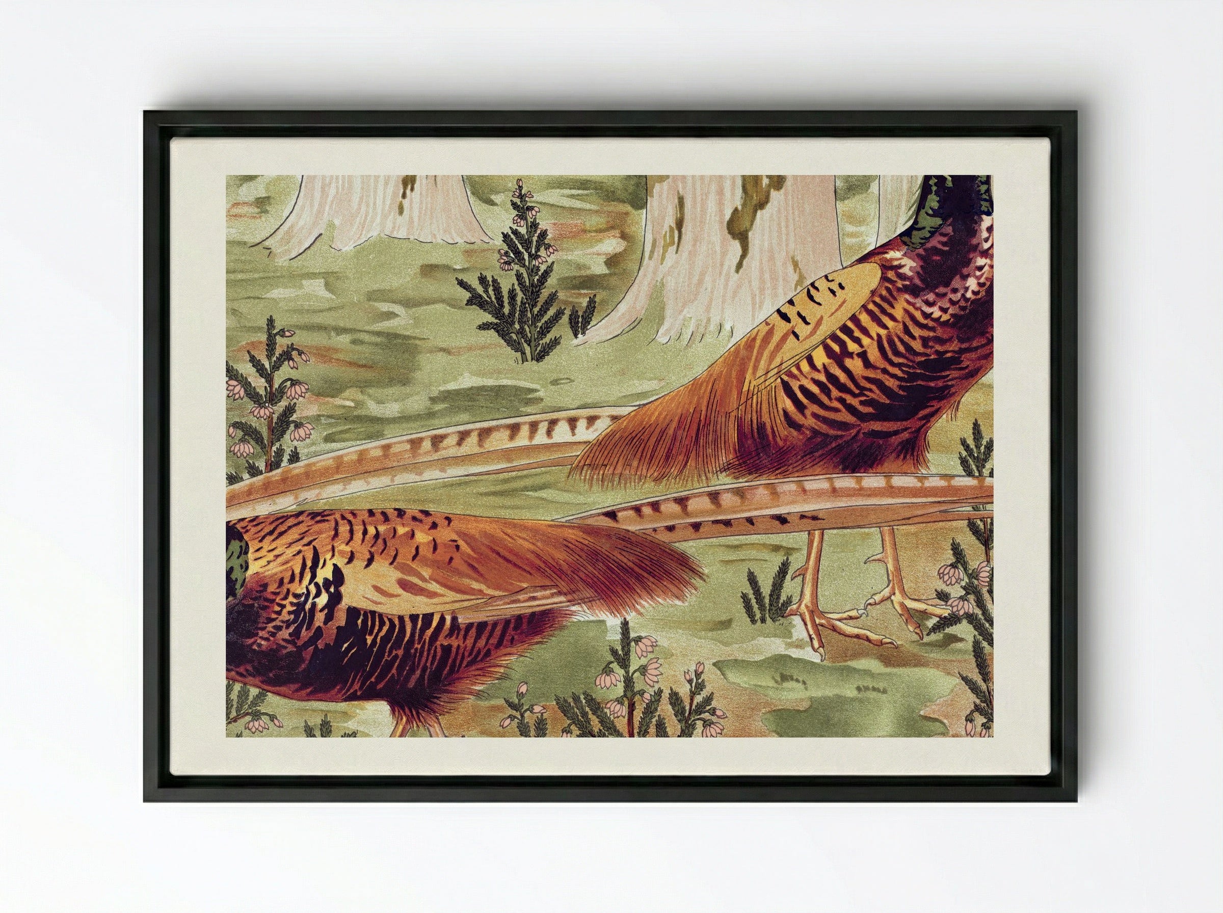 Faisans Ordinaires (Common Pheasants) - Maurice Pillard Verneuil - Framed Canvas Black