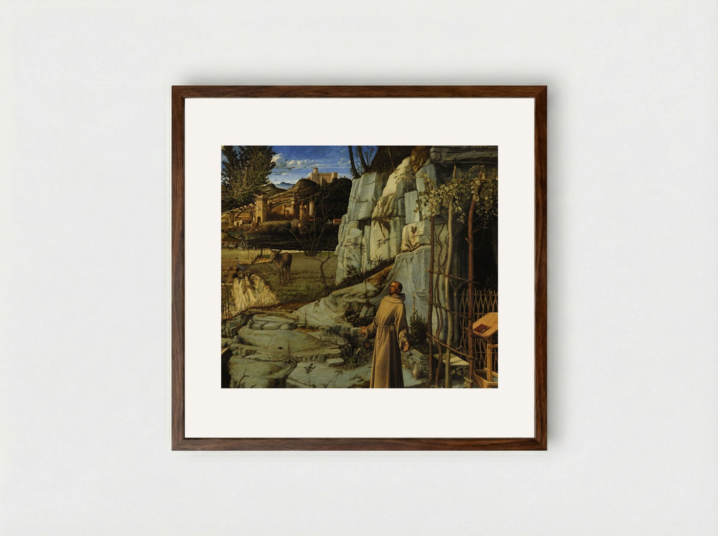 Saint Francis in the Desert - Giovanni Bellini - Framed Print Dark Wood