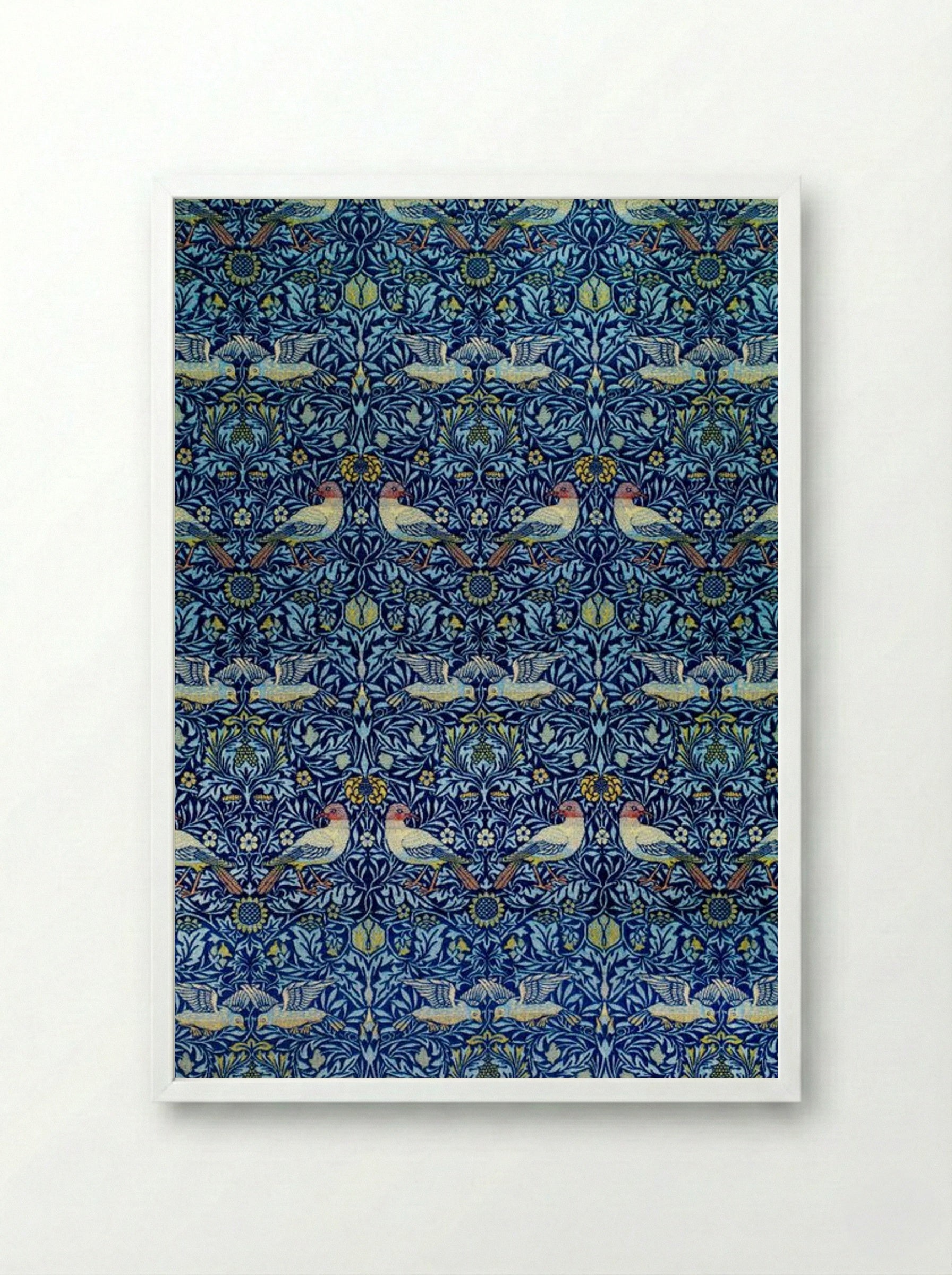 Bird (Wool Curtain Fabric Design) - William Morris - Framed Print White