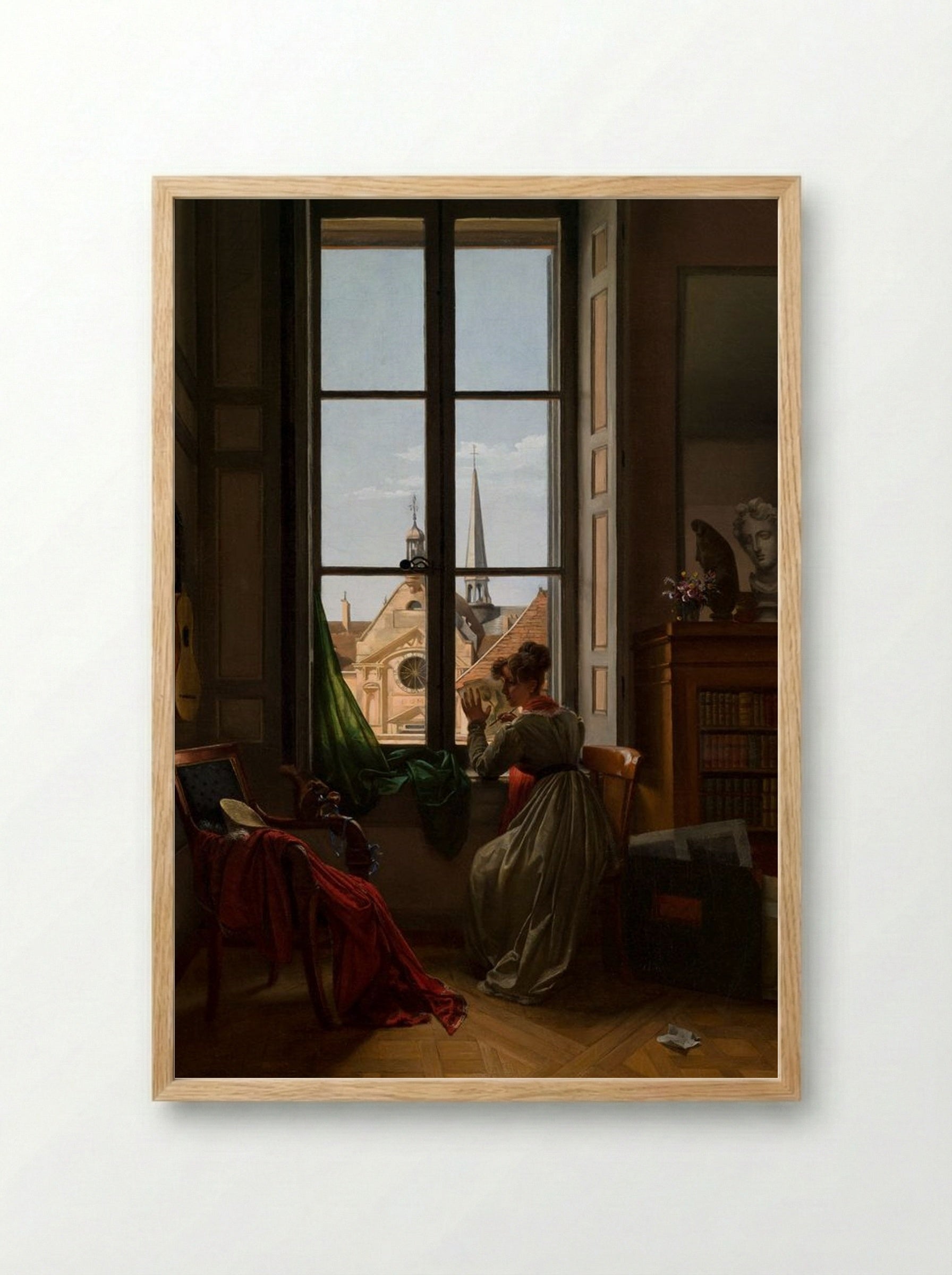 Interior with a Young Woman Drawing - Marie-Denise Villers - Framed Print Wood