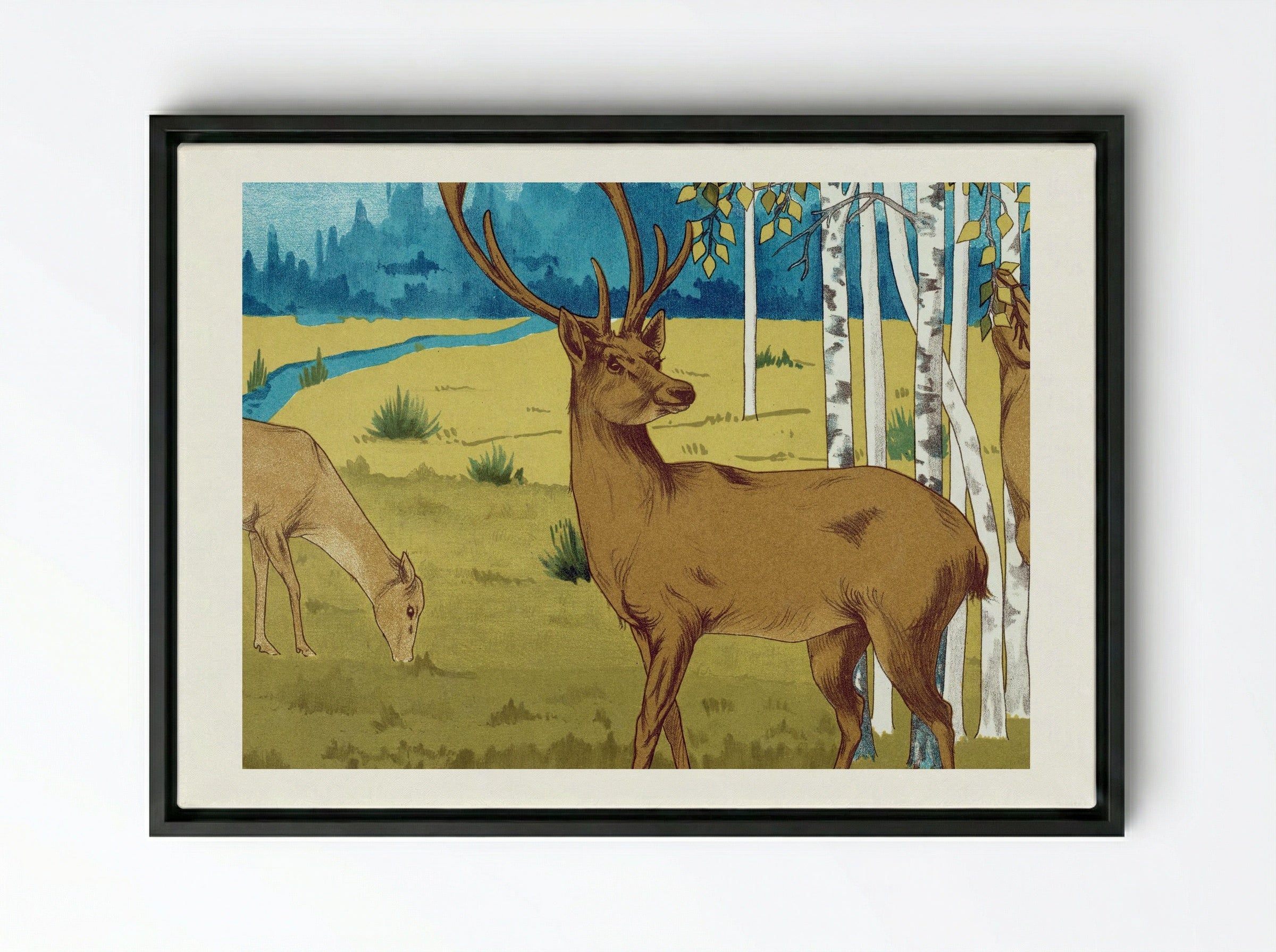 Cerfs (Deer) from L'animal dans la décoration - Maurice Pillard Verneuil - Framed Canvas Black
