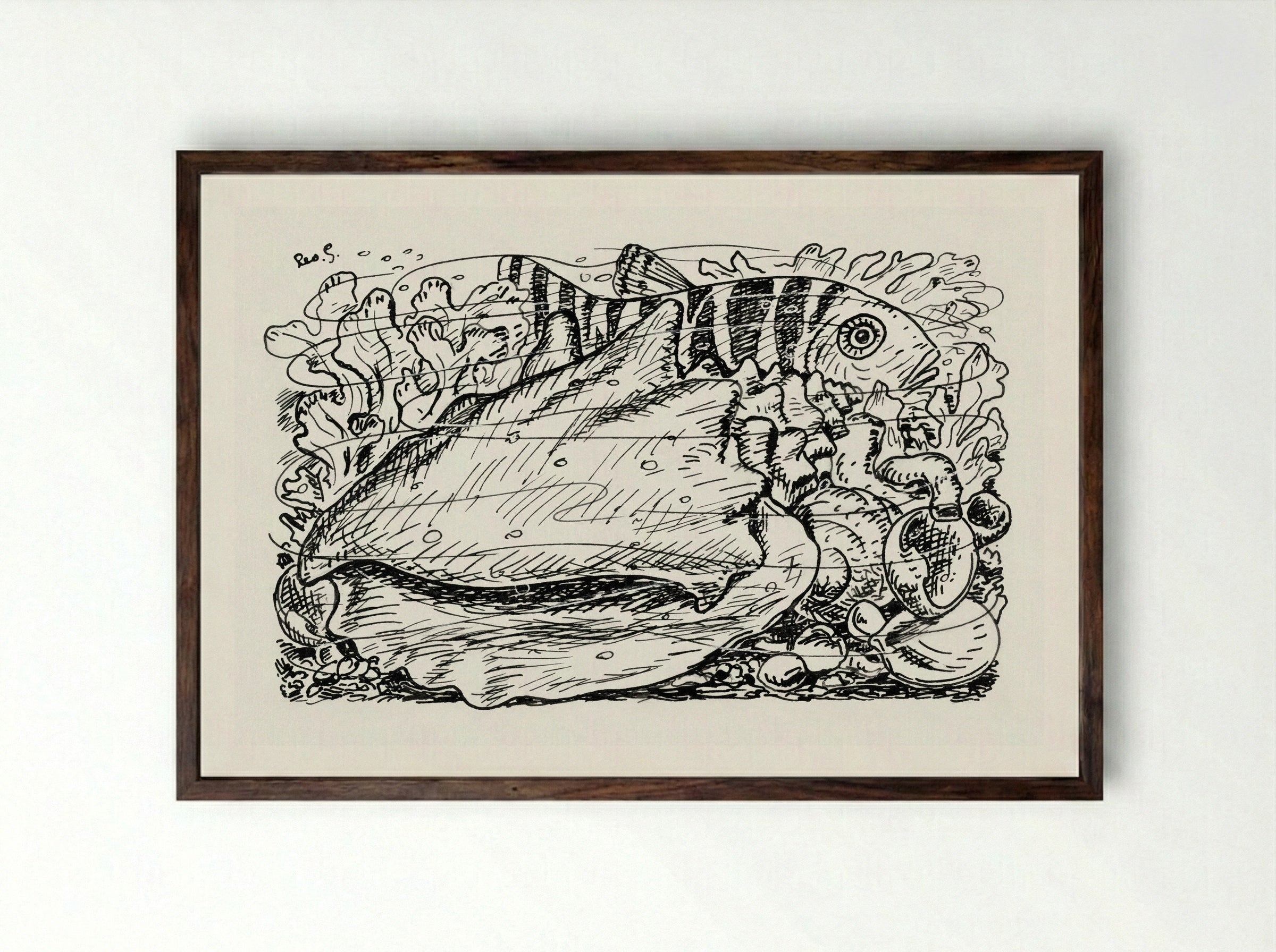 Fish and Shell in the Water - Leo Gestel - Framed Print Dark Wood