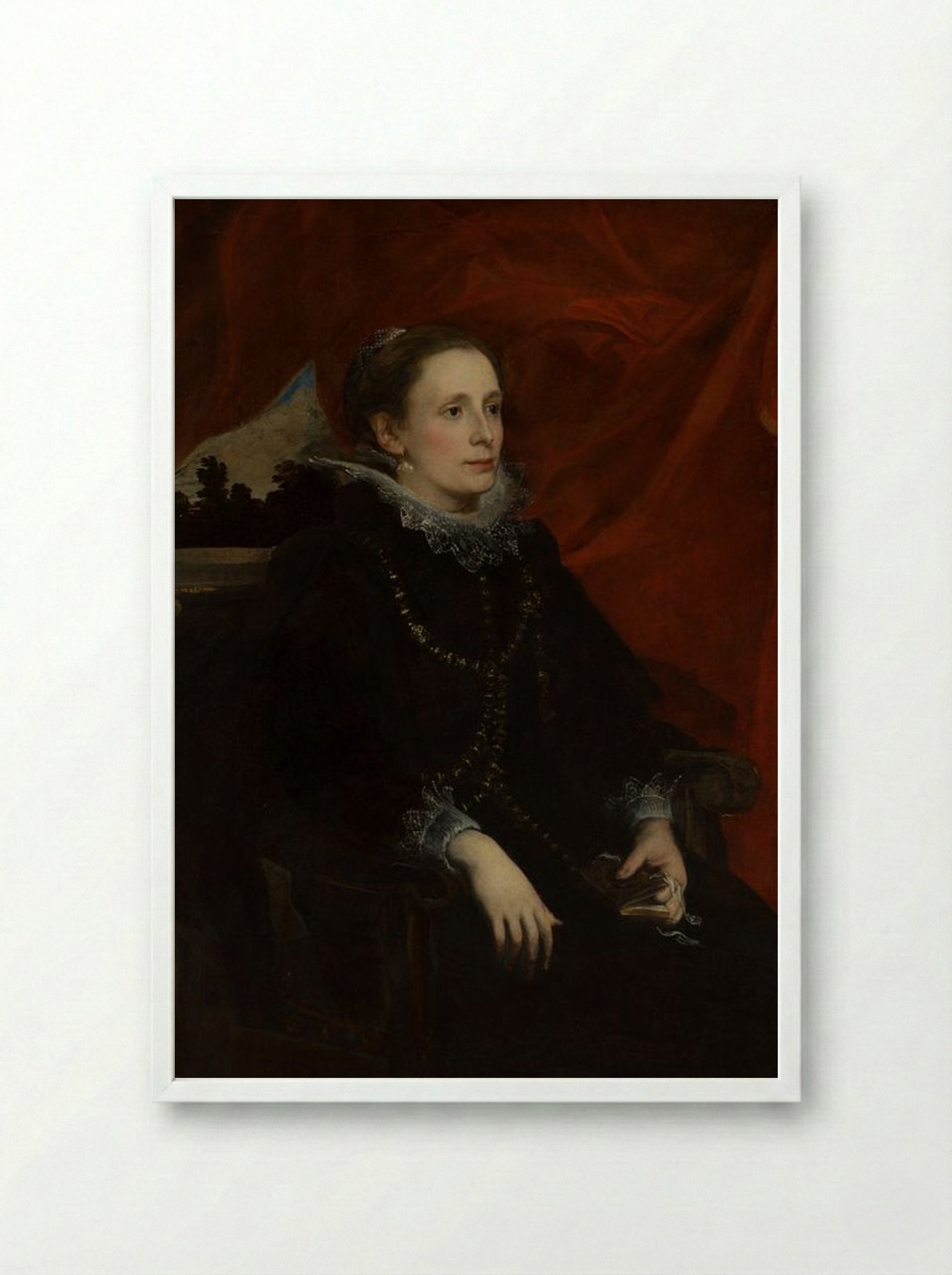 Portrait of a Woman, Called the Marchesa Durazzo - Anthony van Dyck - Framed Print White