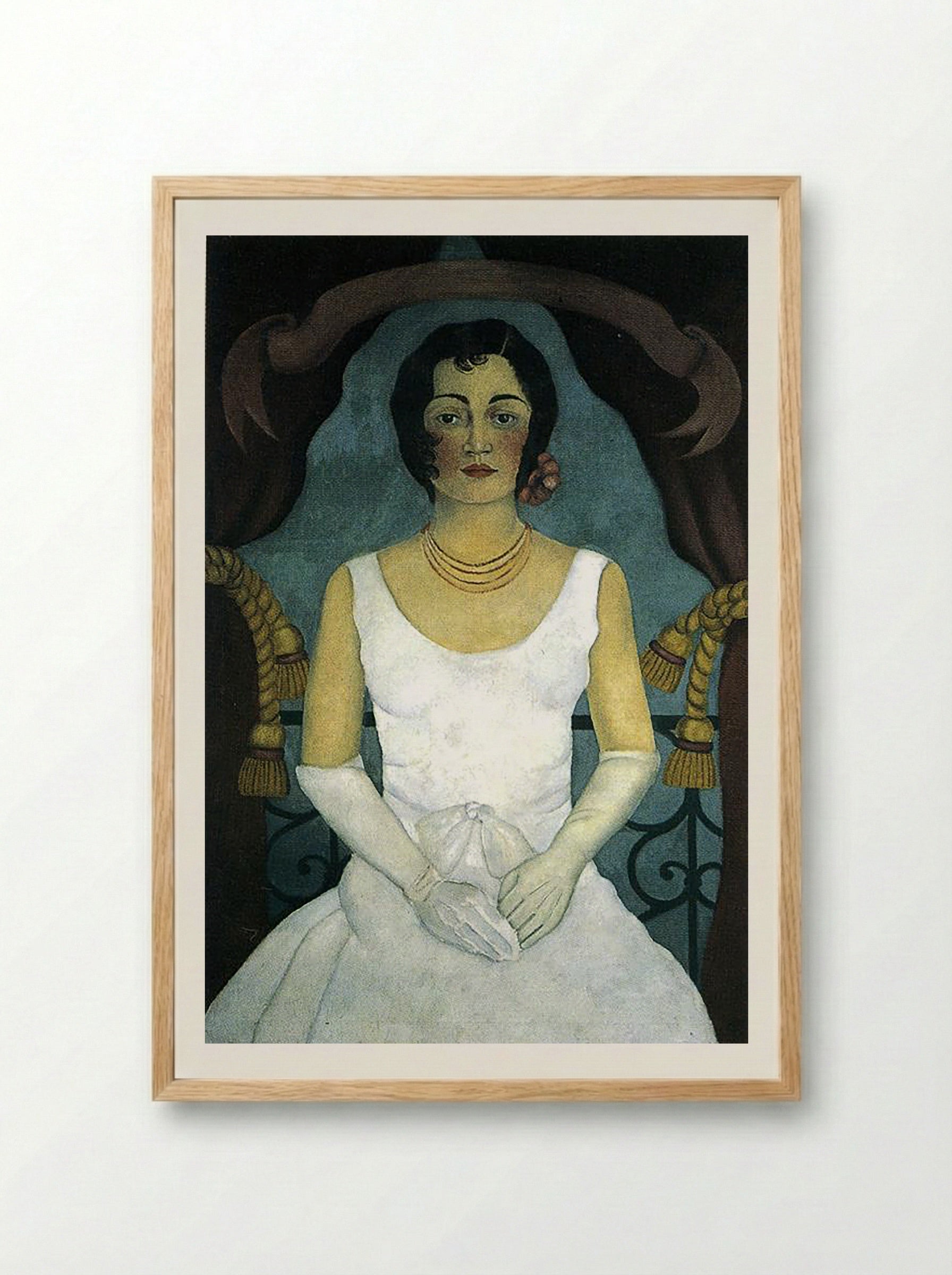 Portrait of a Woman in White - Frida Kahlo - Framed Print Wood