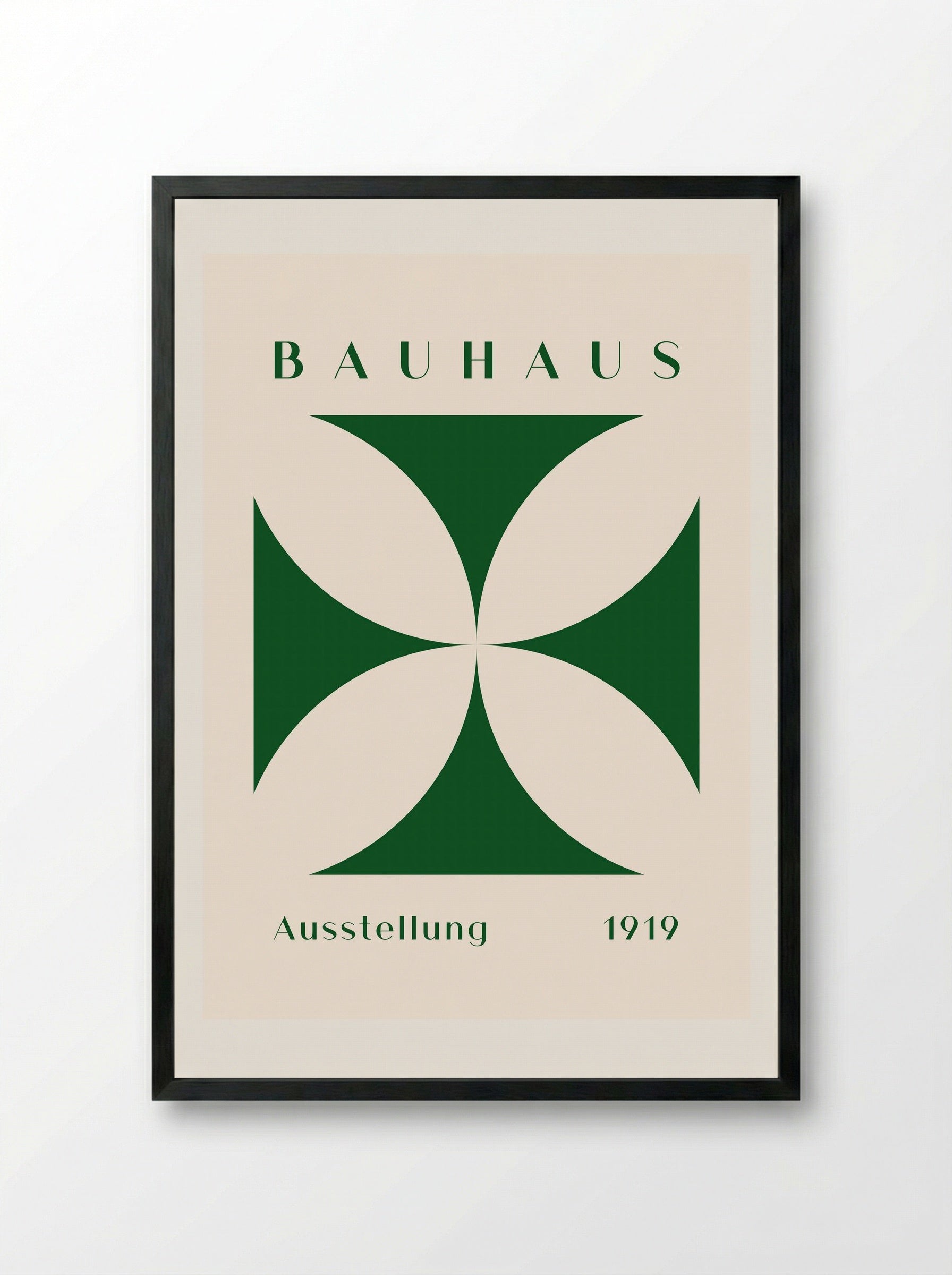 Bauhaus Cross Form - Green on Cream (1919) - Framed Print Black
