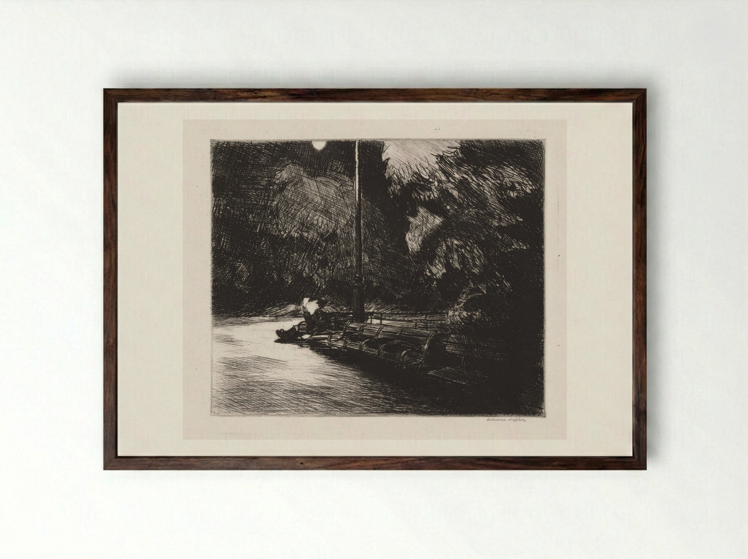 Night in the Park - Edward Hopper - Framed Print Dark Wood