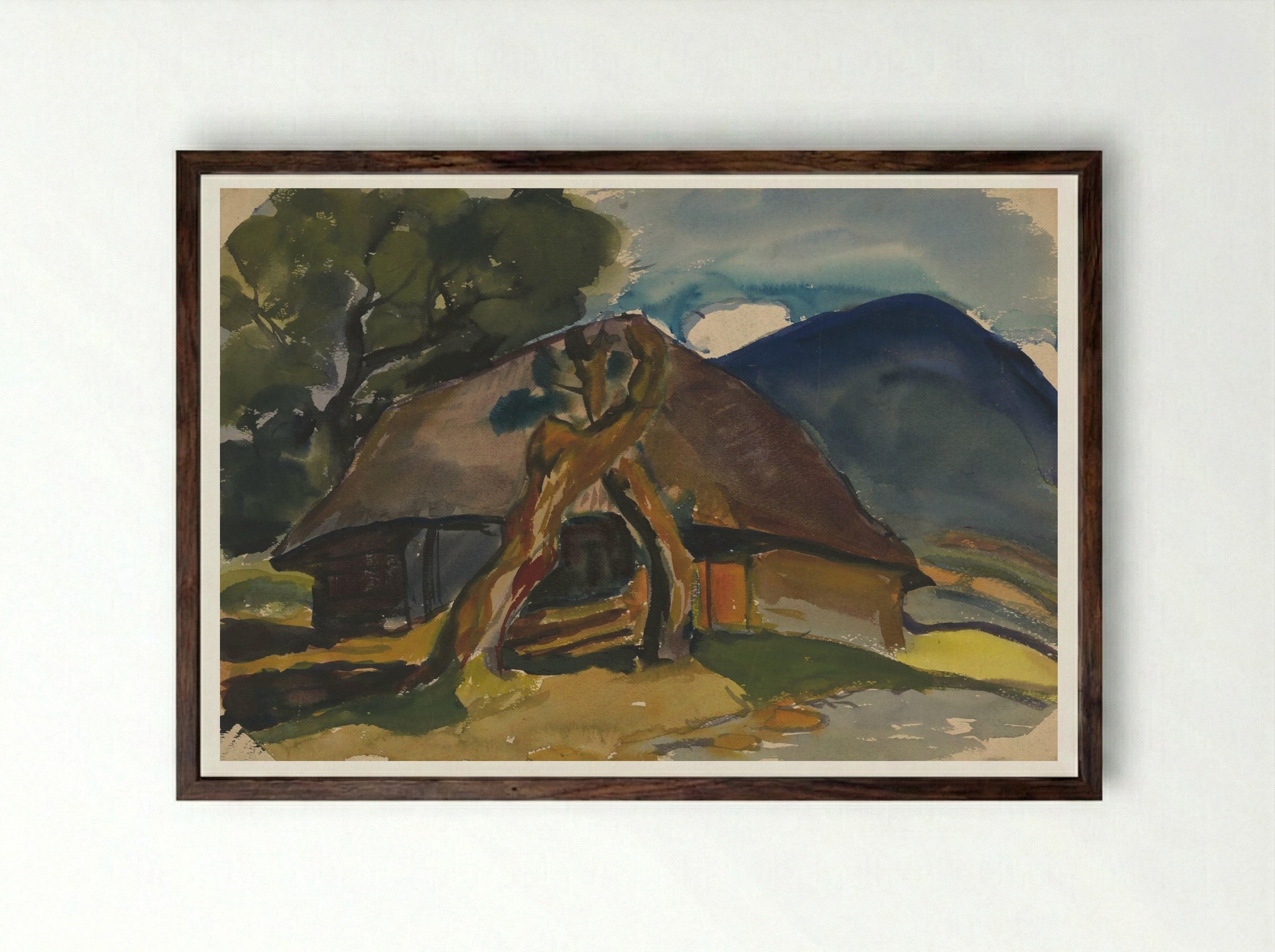 Cottage Below the Mountains - Zolo Palugyay - Framed Print Dark Wood