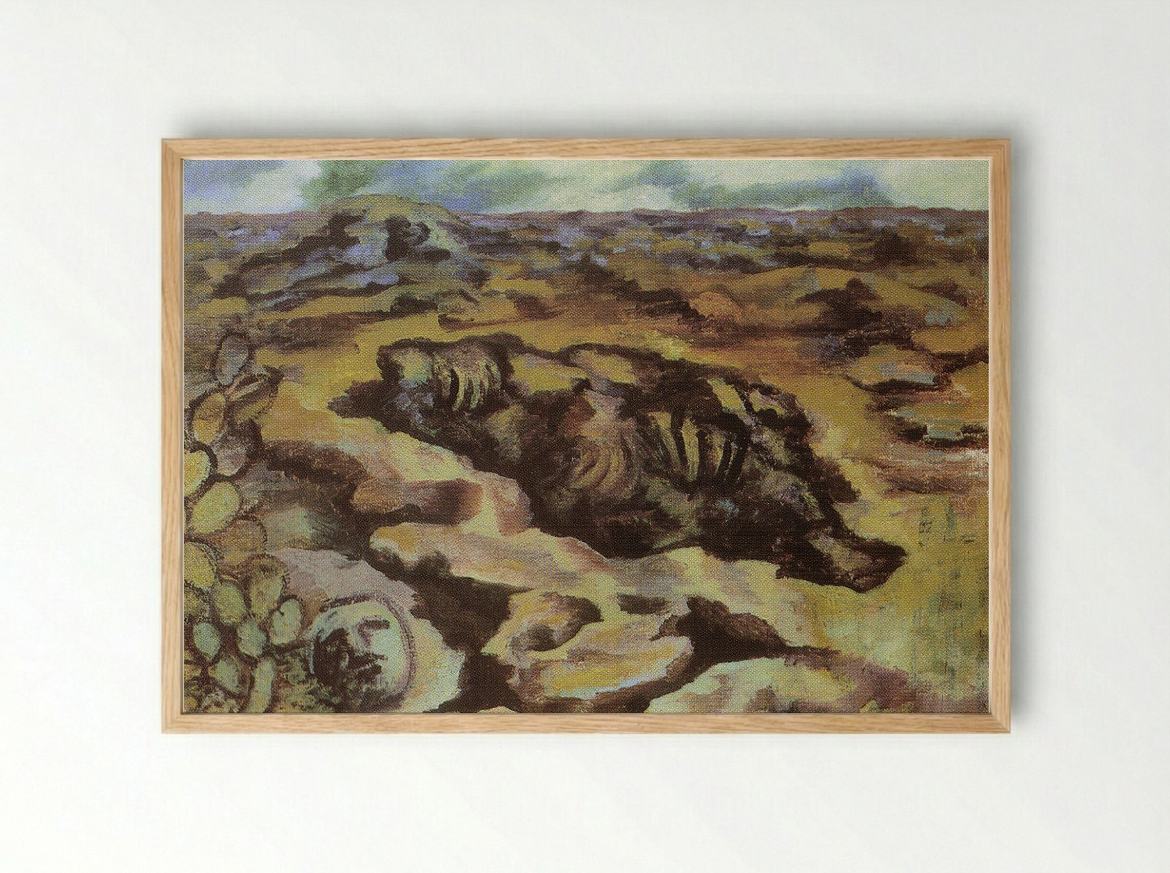 Landscape with Cactus and Mask - Diego Rivera - Framed Print Wood