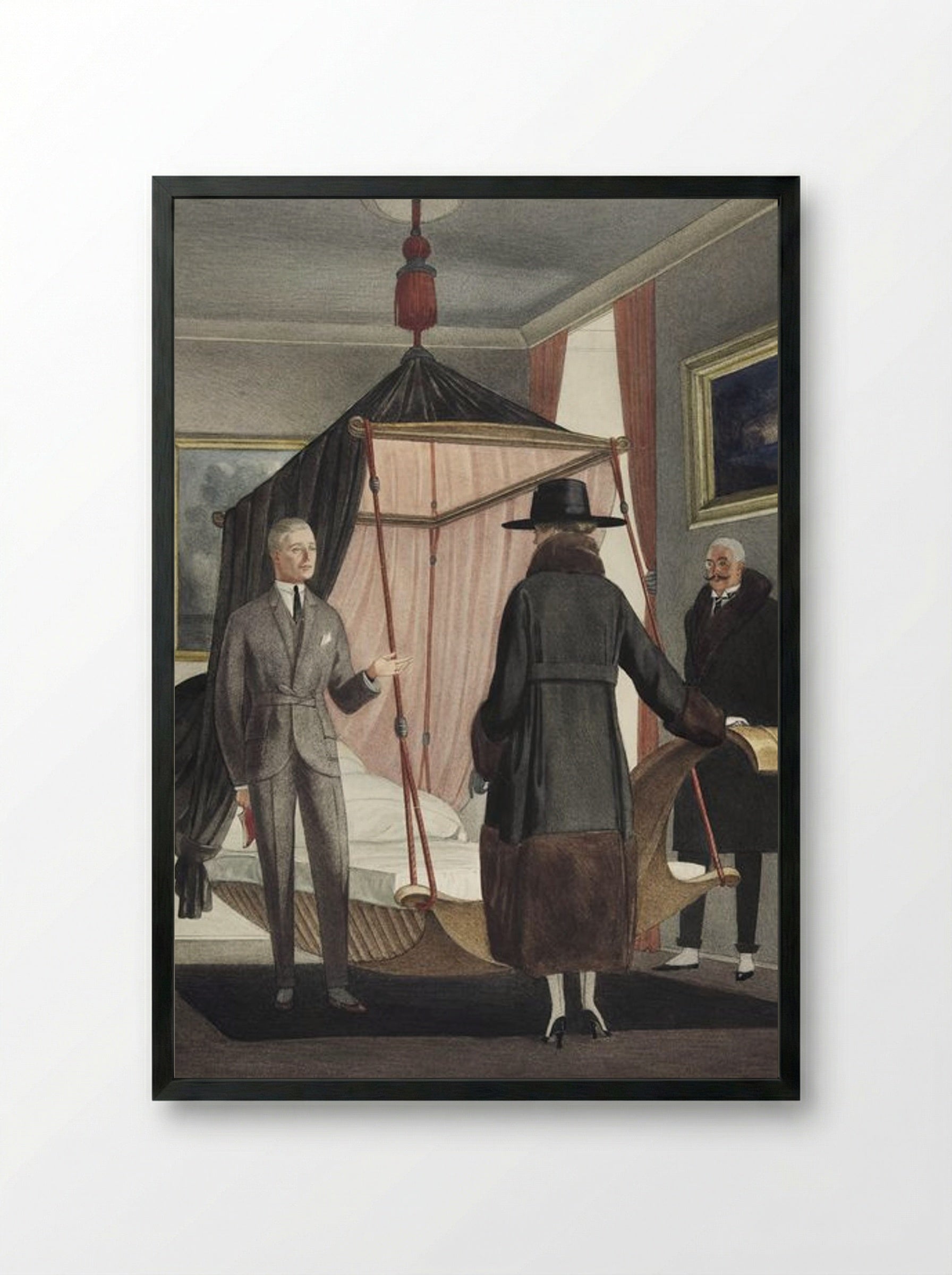 Two Men and a Woman in a Bedroom - Otto Friedrich Carl Lendecke - Framed Print Black