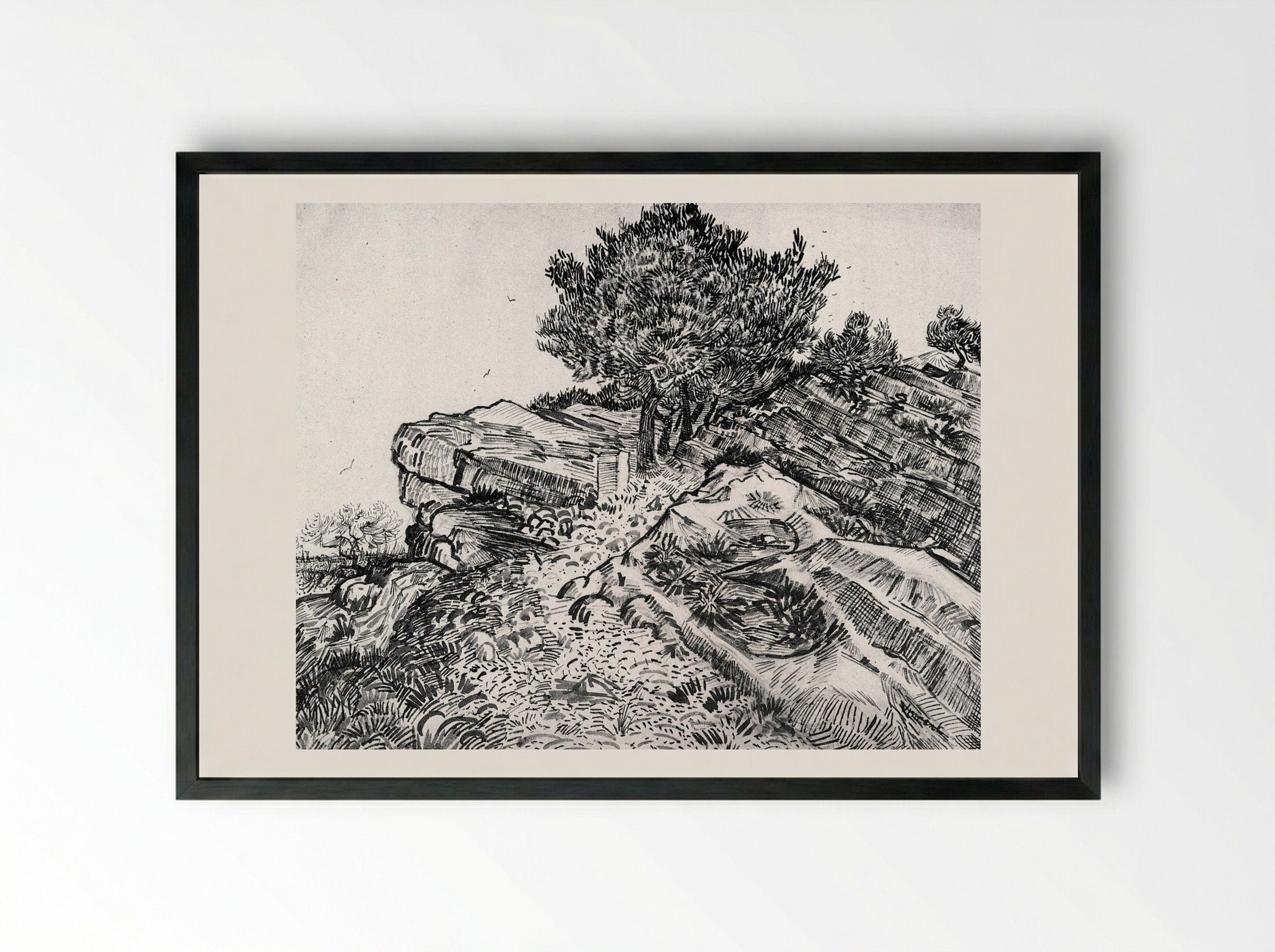 The Rocks (Montmajour) - Vincent van Gogh - Framed Print Black