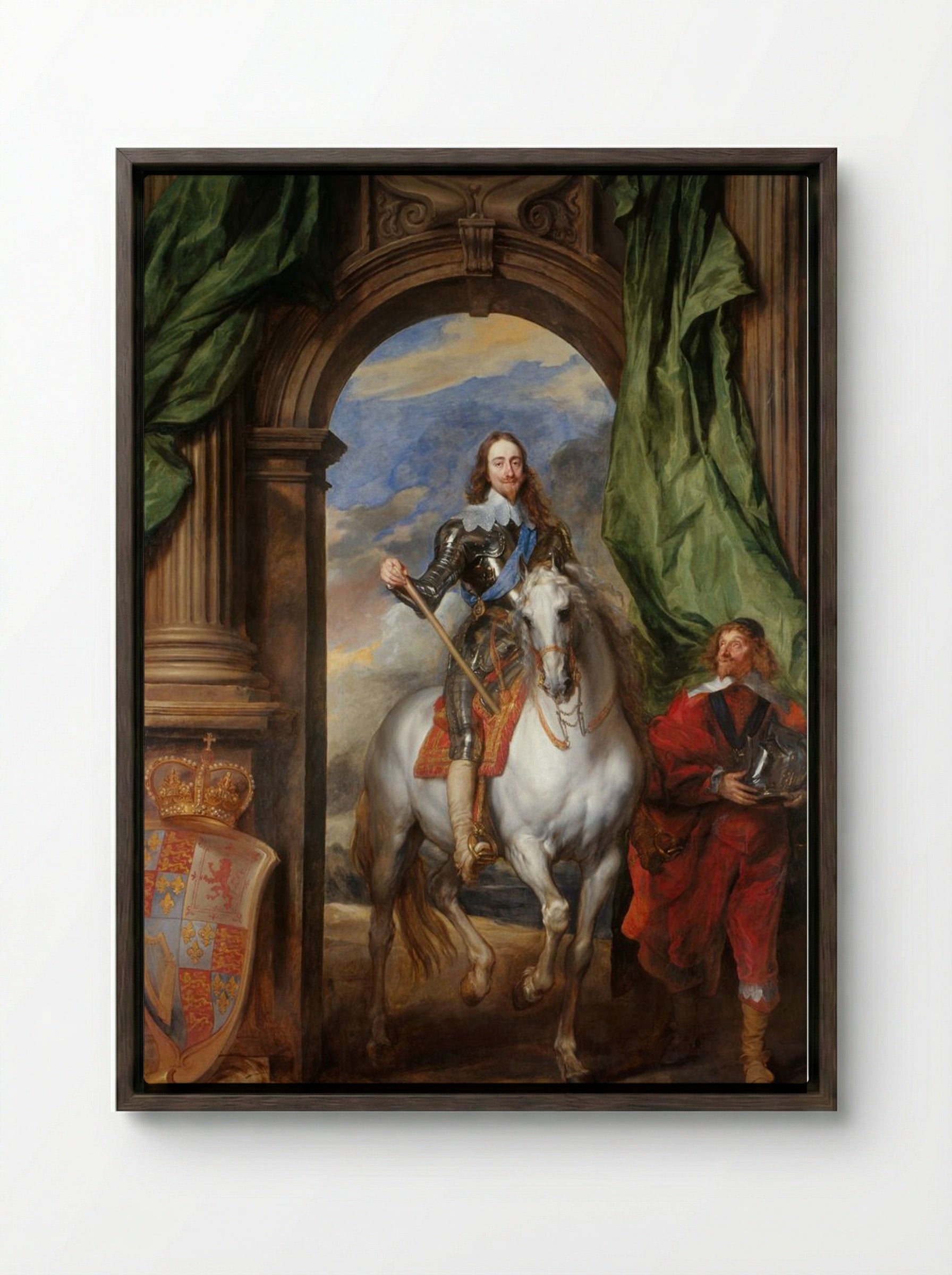 Charles I at the Hunt - Anthony van Dyck - Framed Canvas Dark Wood
