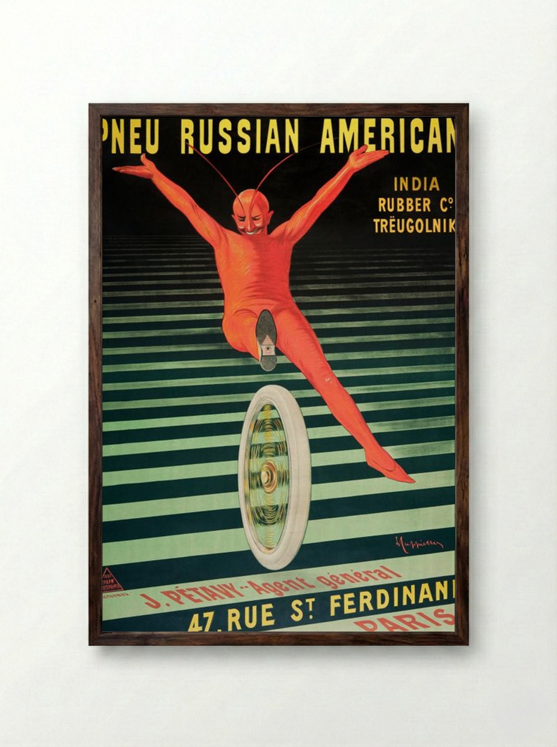 Pneu Russian American - India Rubber Co. Trëugolnik - Leonetto Cappiello - Framed Print Dark Wood