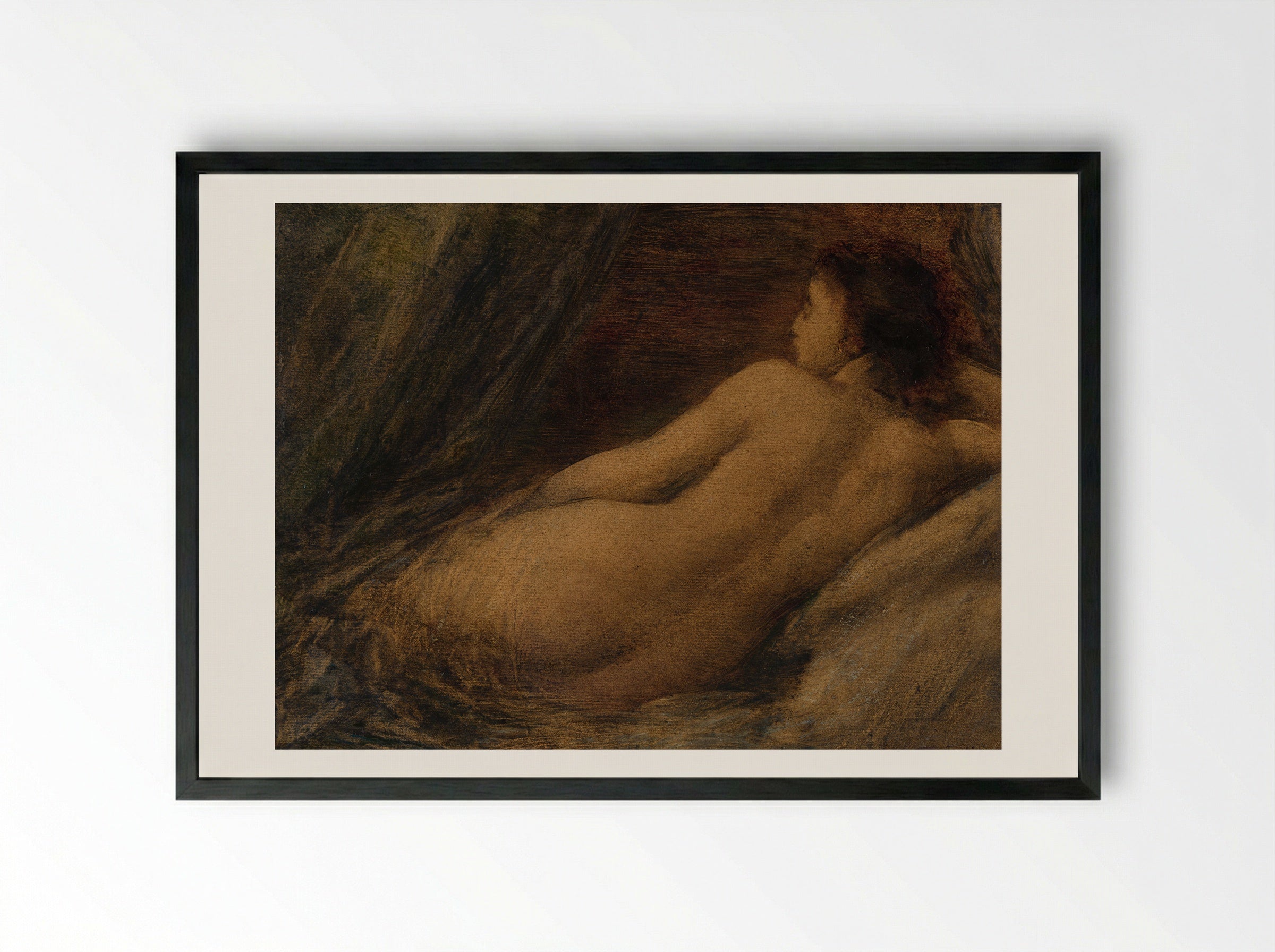 Reclining Nude (Liggende naakte vrouw) - Henri Fantin-Latour - Framed Print Black