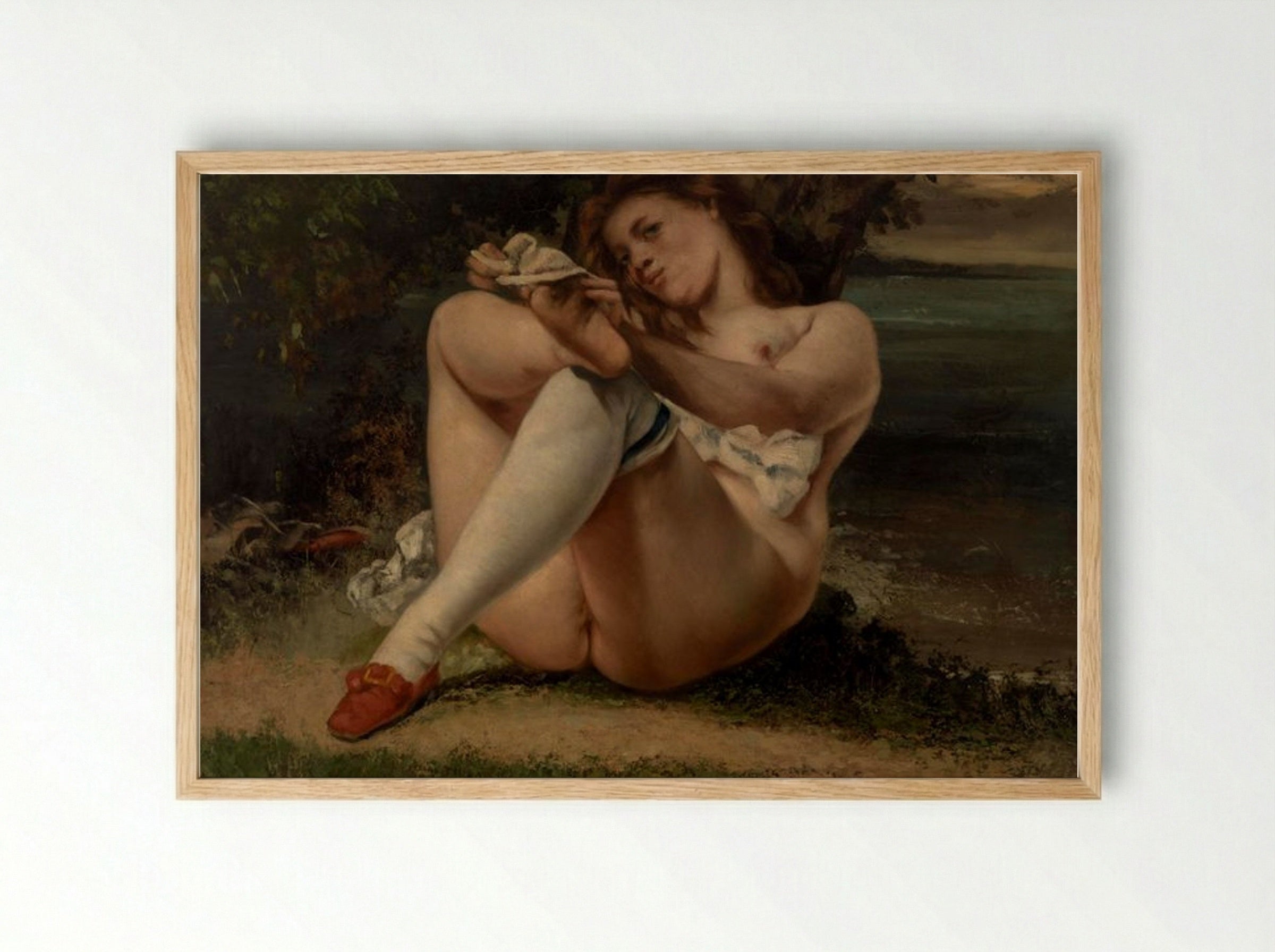 Woman with White Stockings (La Femme aux bas blancs) - Gustave Courbet - Framed Print Wood
