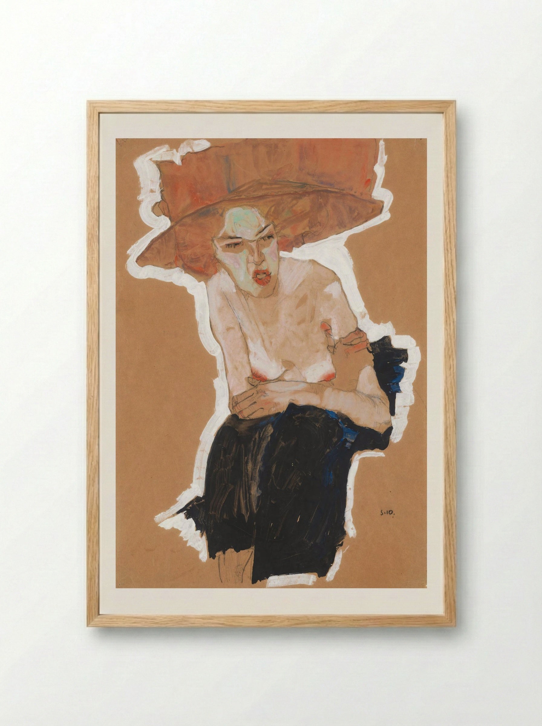 Die Heimische (Woman with Hat) - Egon Schiele - Framed Print Wood