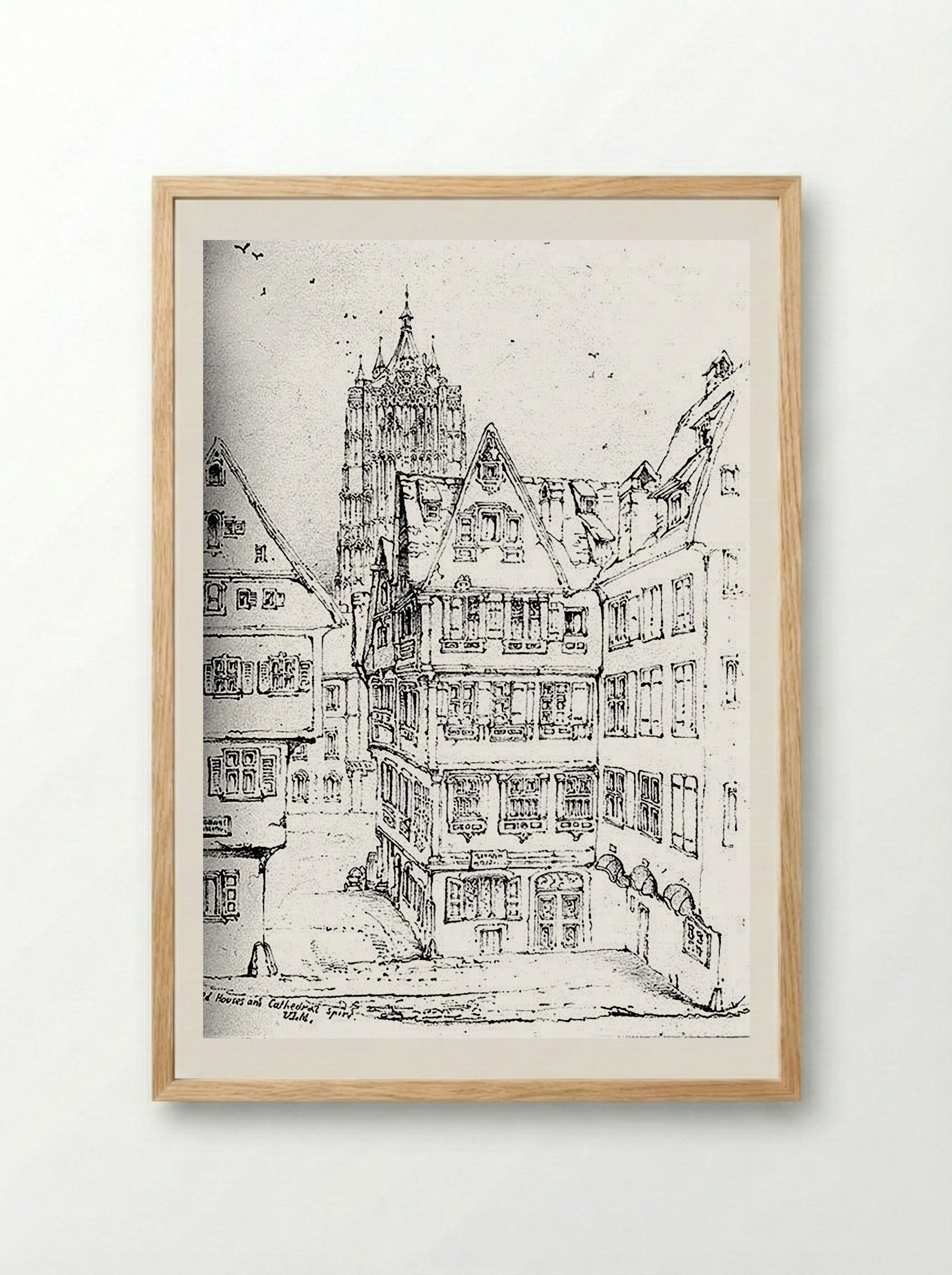 Houses and Cathedral Spire, Ulm - Walter M. Keesey - Framed Print Wood
