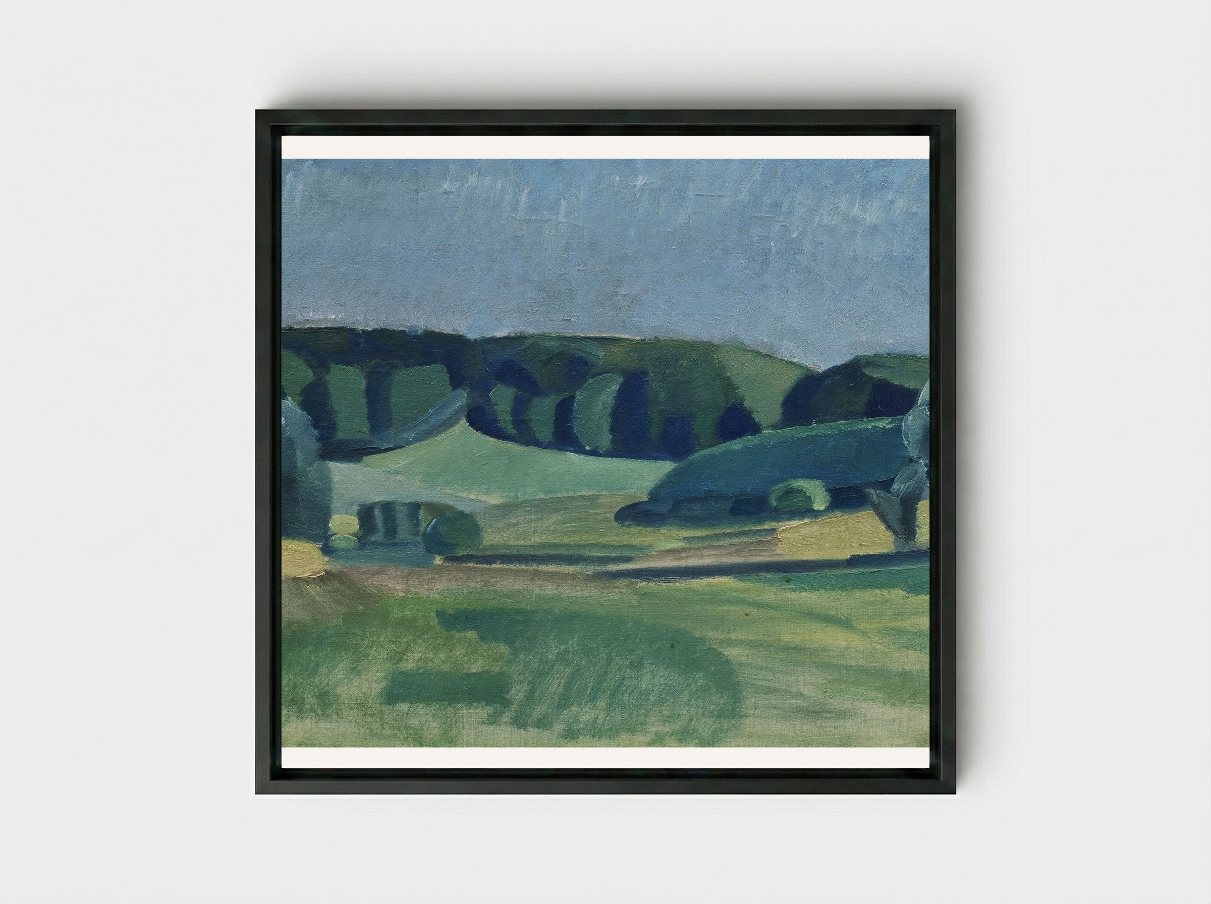 Landscape with Green Fields - Harald Giersing - Framed Canvas Black