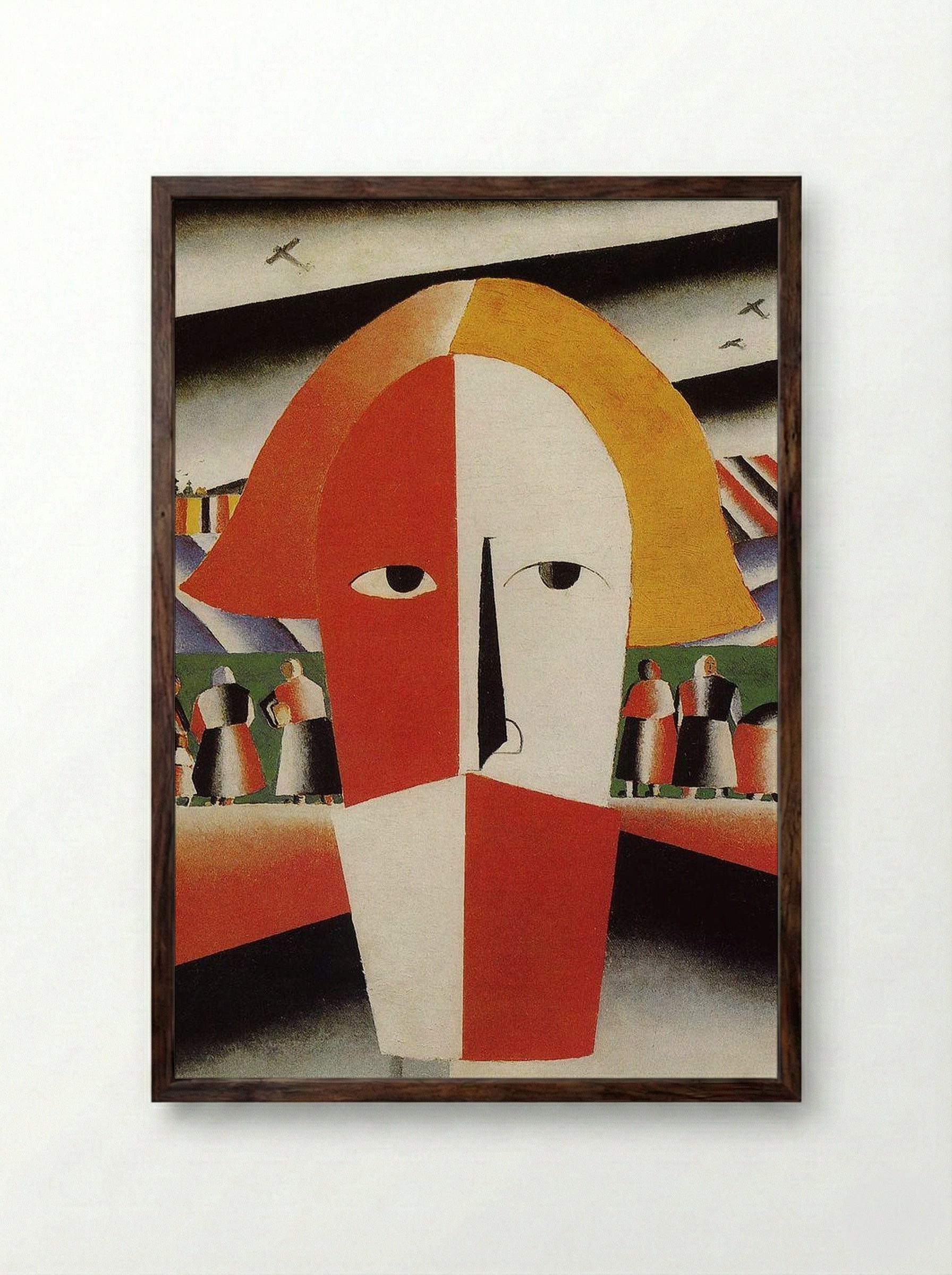 Head of a Peasant Girl - Kazimir Malevich - Framed Print Dark Wood