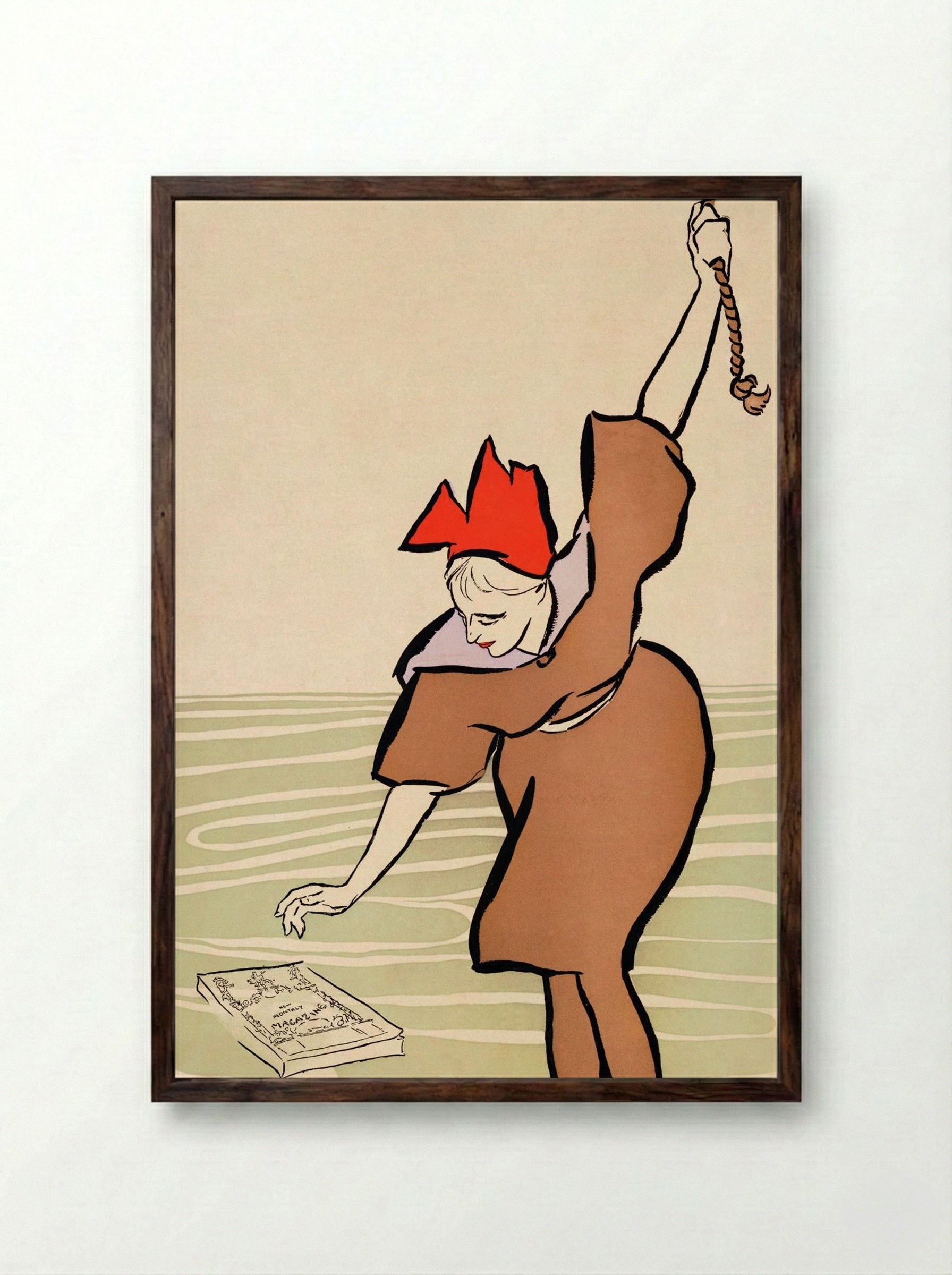 Woman Picking Up Book - Edward Penfield - Framed Print Dark Wood
