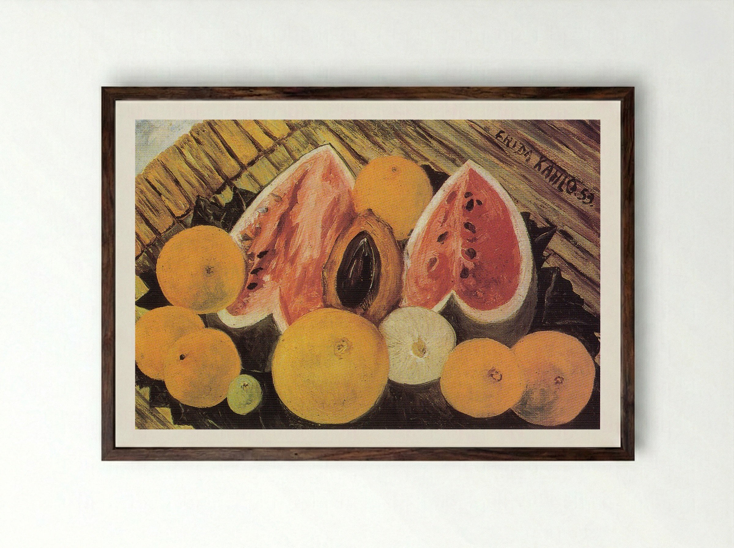 Still Life with Watermelons - Frida Kahlo - Framed Print Dark Wood