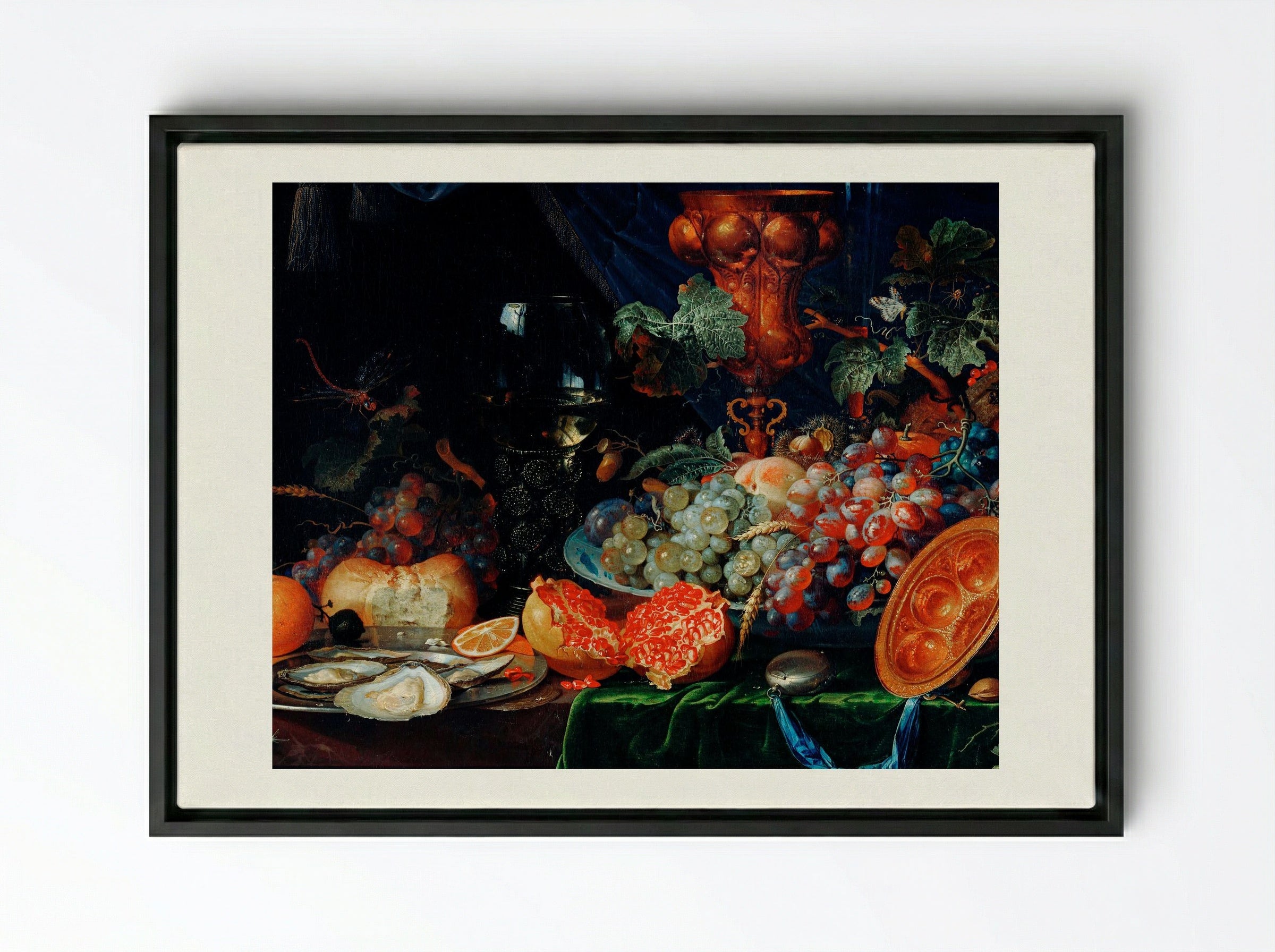 Fruits and Oysters - Abraham Mignon - Framed Canvas Black