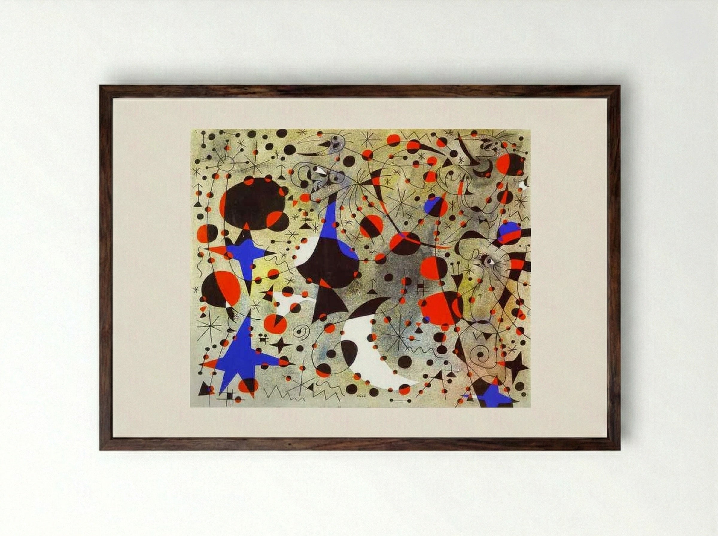 The Nightingale's Song at Midnight and the Morning Rain - Joan Miró - Framed Print Dark Wood