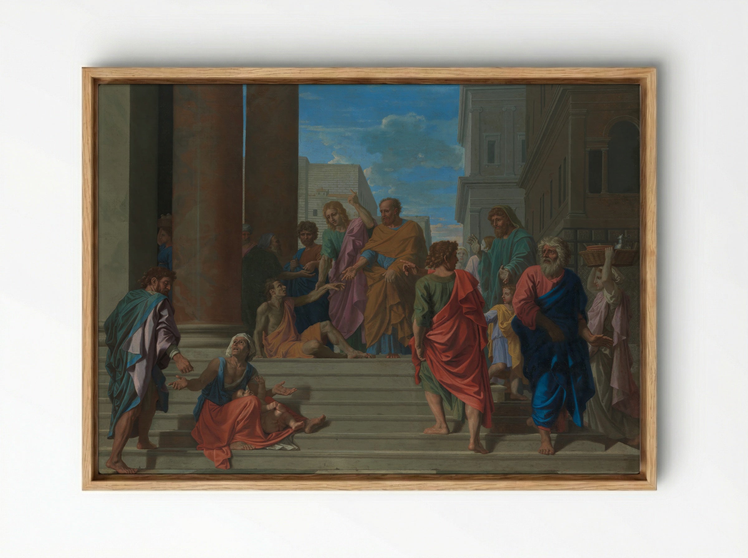 Saints Peter and John Healing the Lame Man - Nicolas Poussin - Framed Canvas Wood