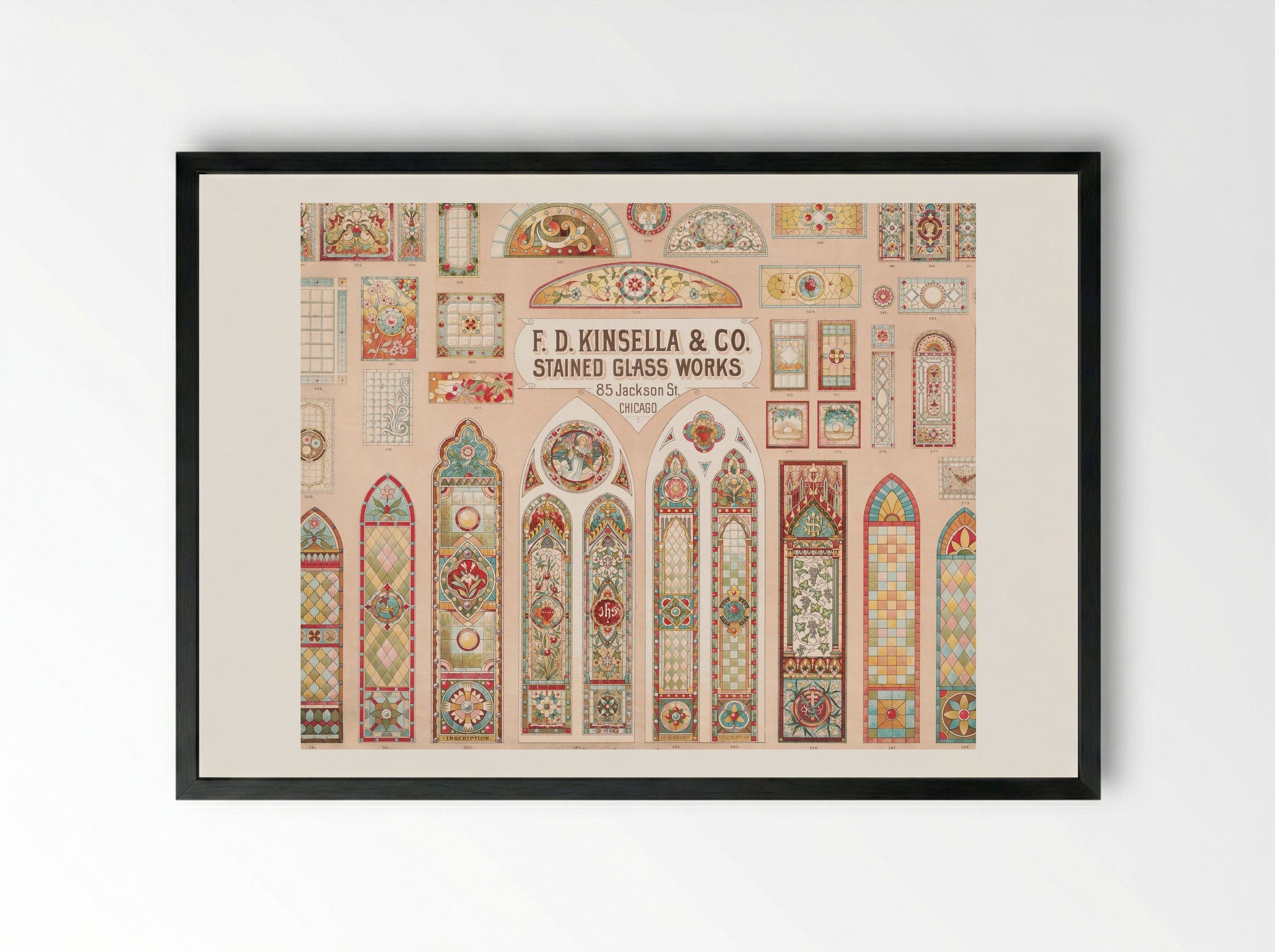 Stained Glass Works Designs - F. D. Kinsella & Co. - Framed Print Black